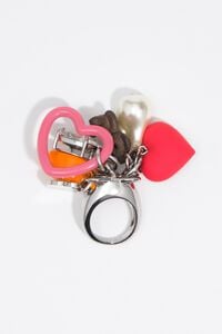 Silver heart multicharm ring