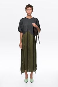 Khaki two-material asymmetric dress