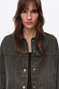 Blus&atilde;o denim riscas castanho-lavado