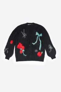 Long black cardigan with multicolored bows