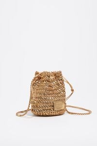 Gold plaited leather mini bucket bag