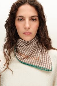 Taupe gingham checked shawl