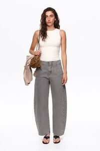 BARREL - Gray washed denim trousers with buckle