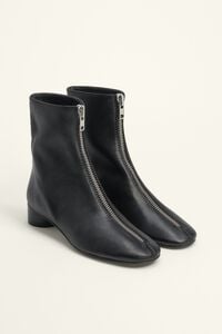 Black leather ankle boot heel zip