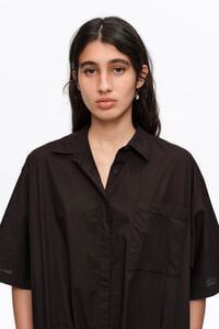 Black cotton embroidered shirt dress