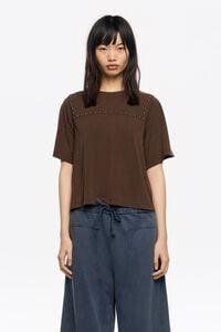 Washed brown metal studded boxy T-shirt