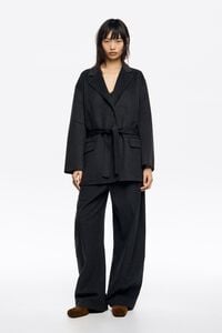 Dark gray double-face belted jacket