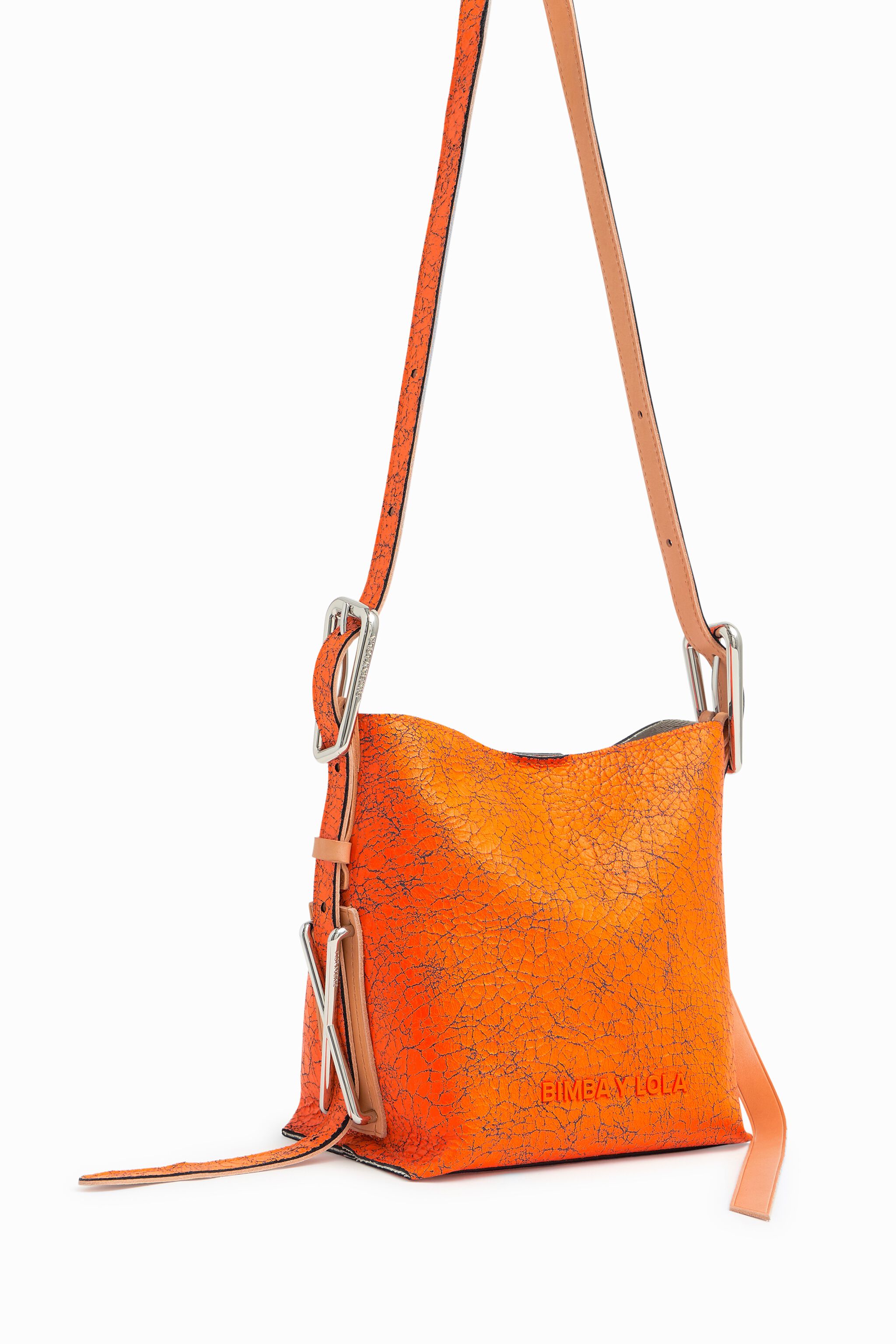 S neon orange leather bucket bag