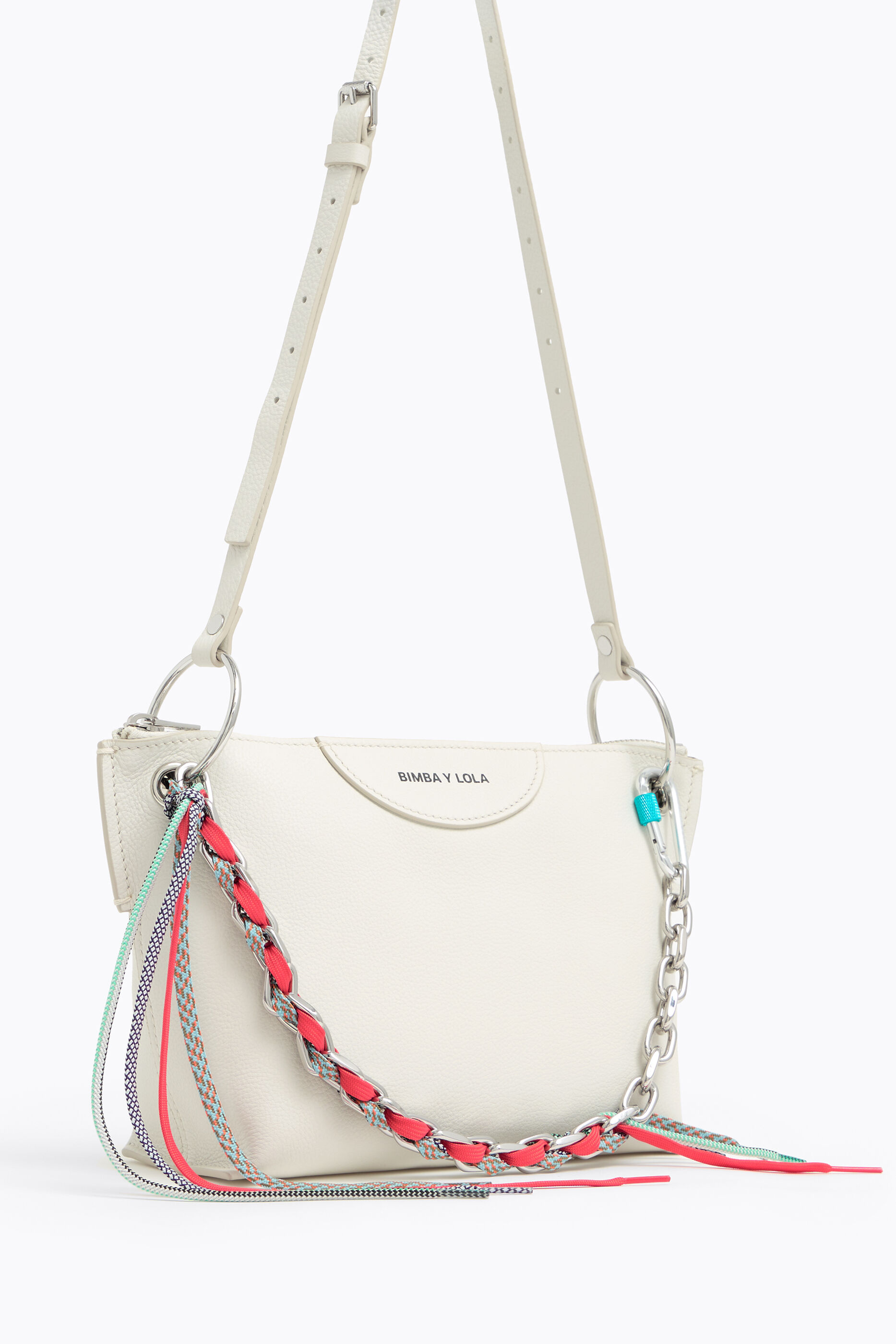 Bolso bandolera trapecio M piel blanco
