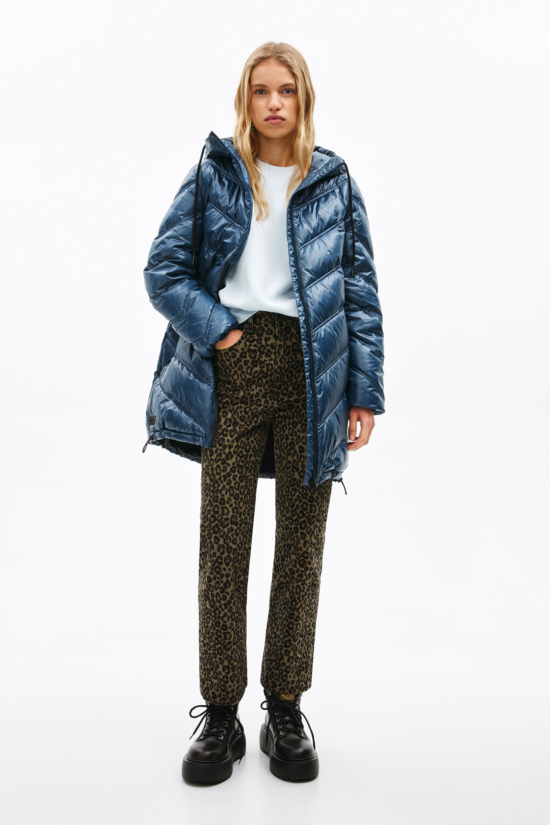 Plumífero nylon brillante azul