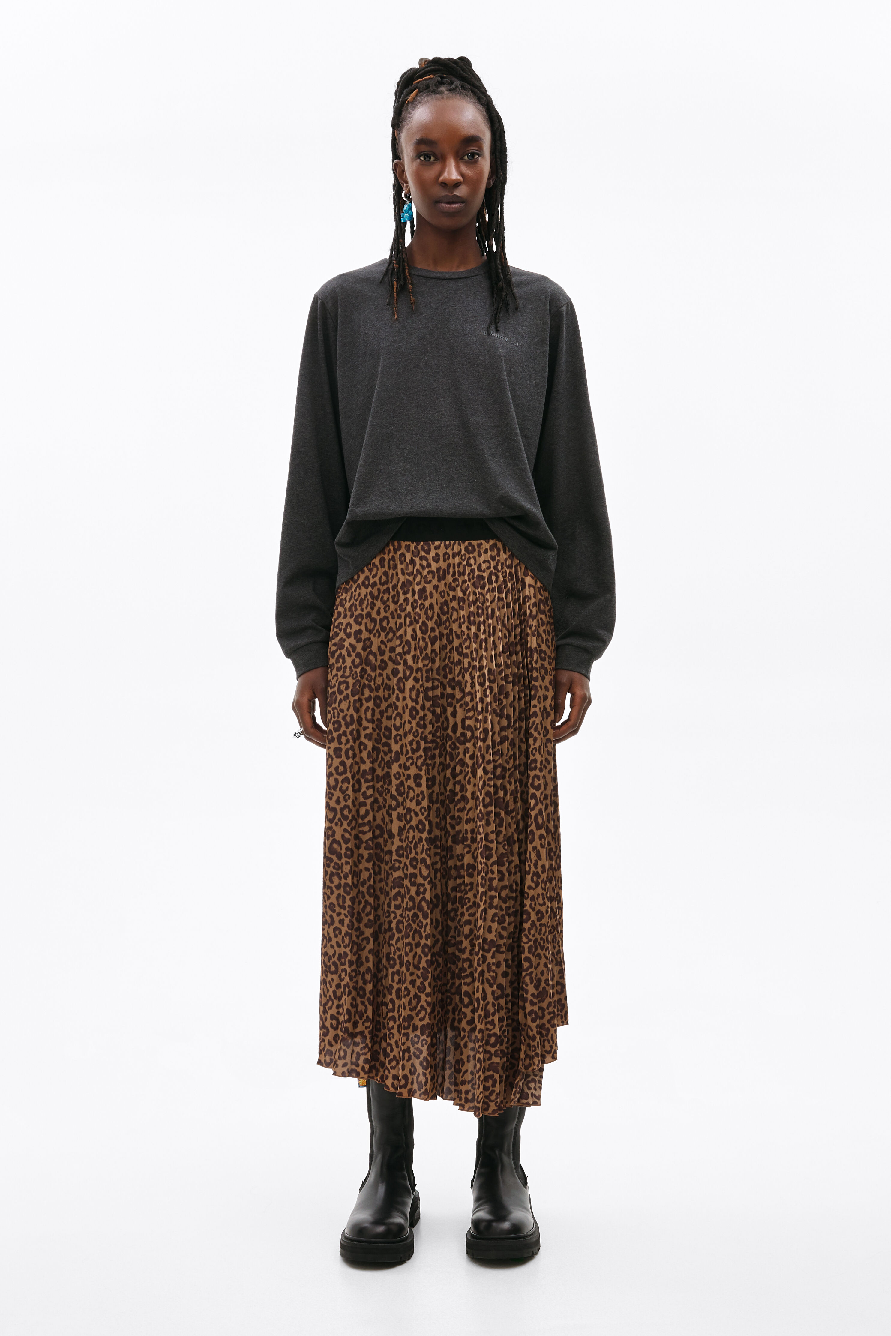 Falda plisada asim&eacute;trica Animal-Print