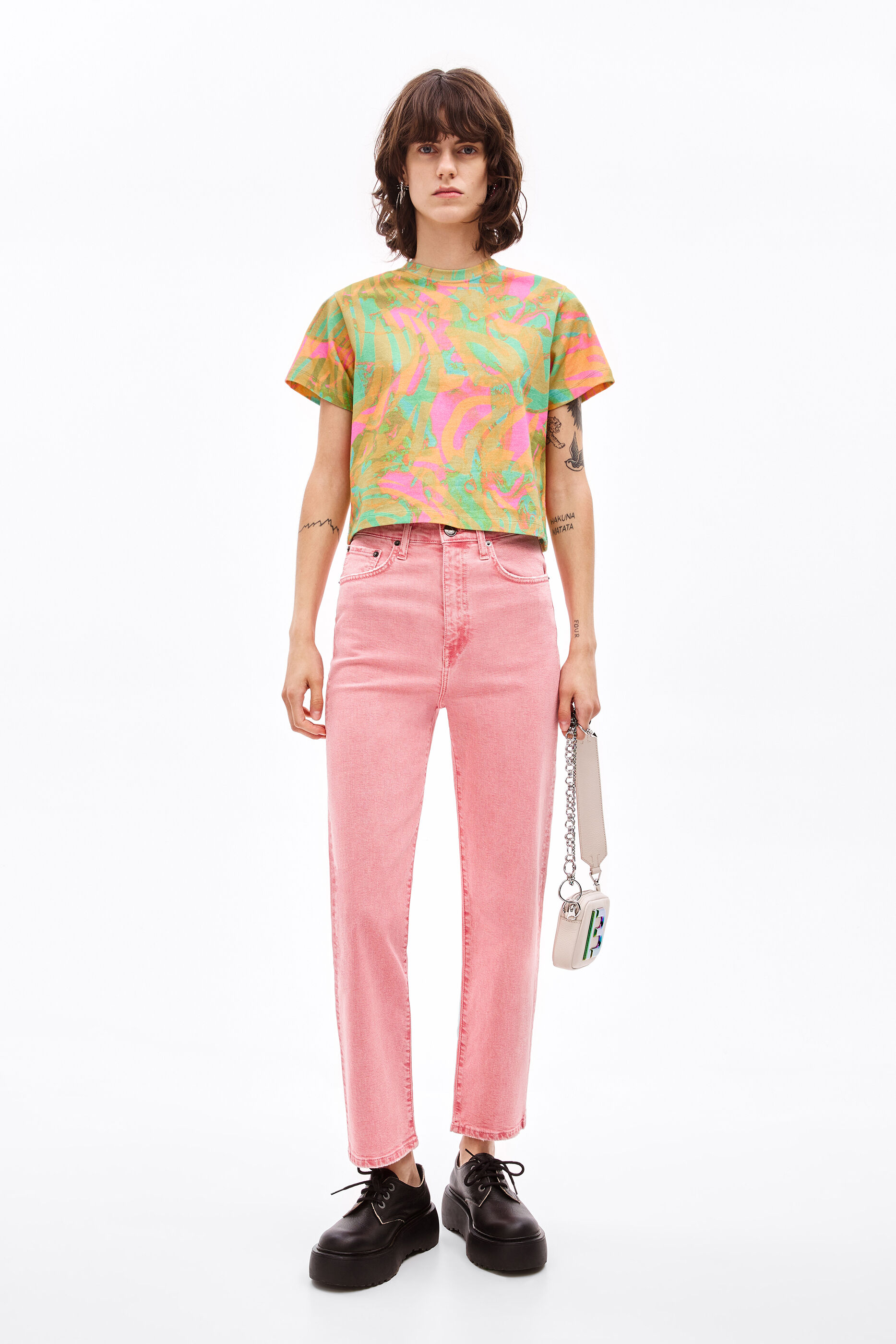 STRAIGHT CROPPED- Vaquero recto rosa