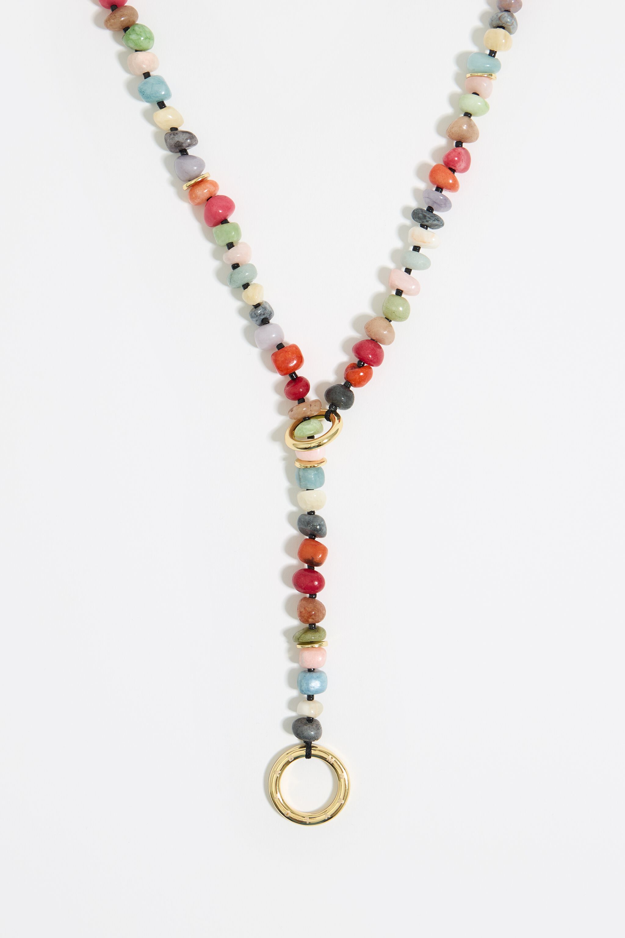 Collar largo piedras multicolores dorado