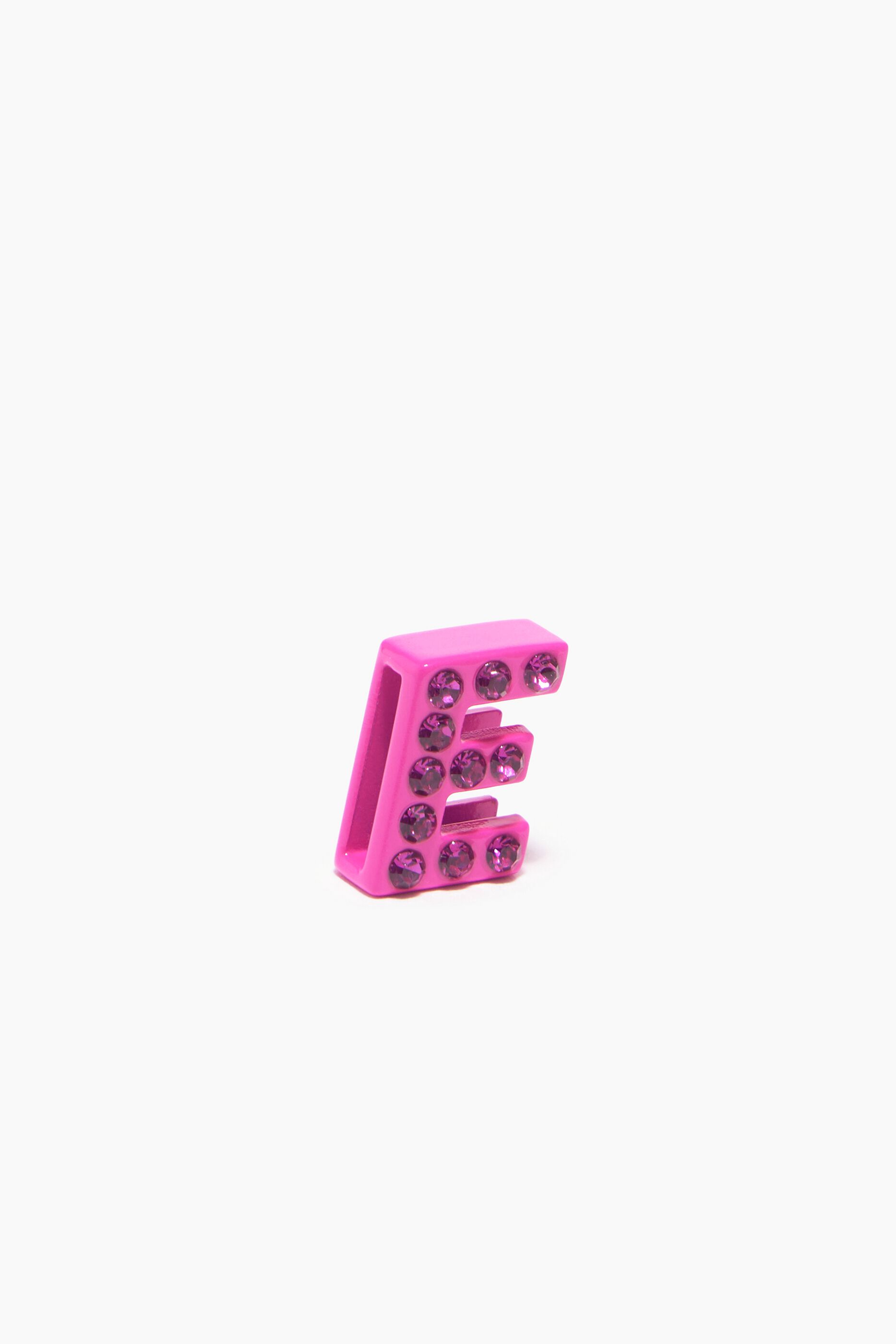 Neon pink letter E metal charm