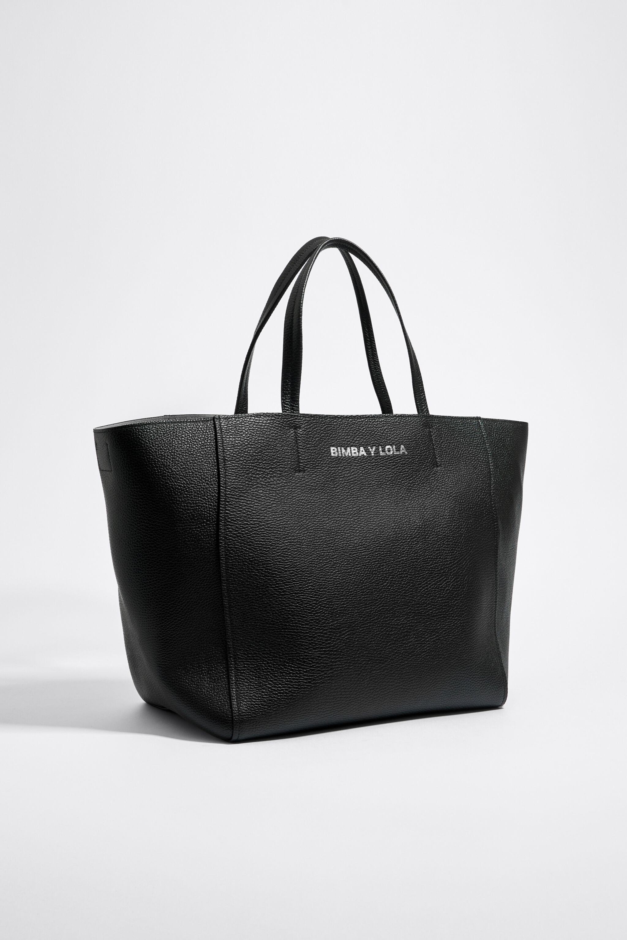 Large black leather shopper bag