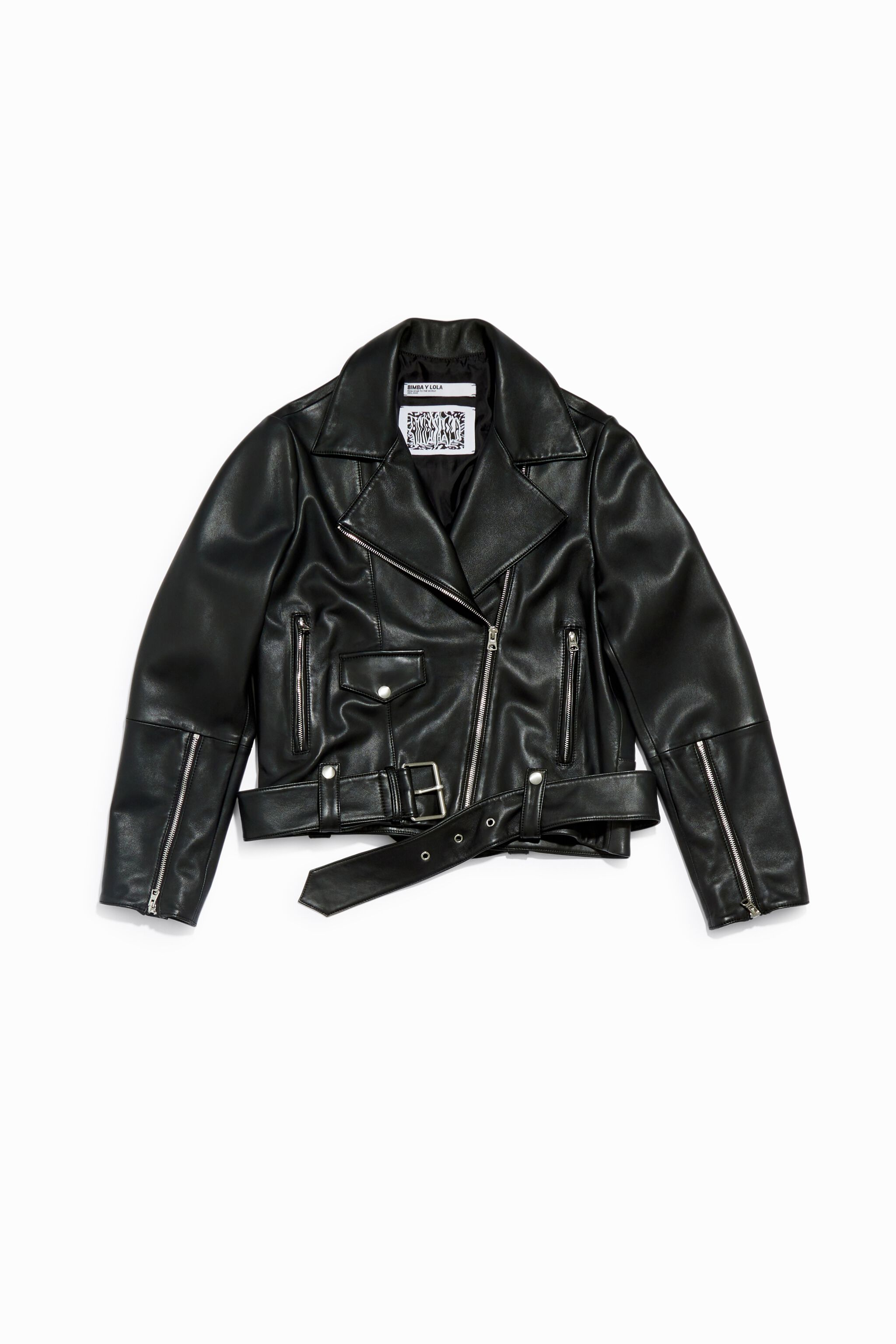 Black leather biker jacket