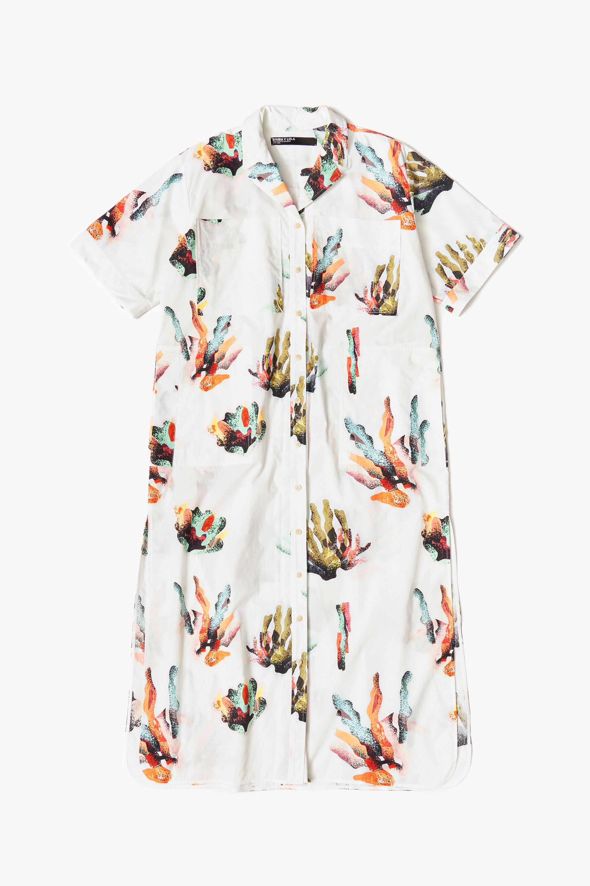 Long ivory Coral print shirt dress