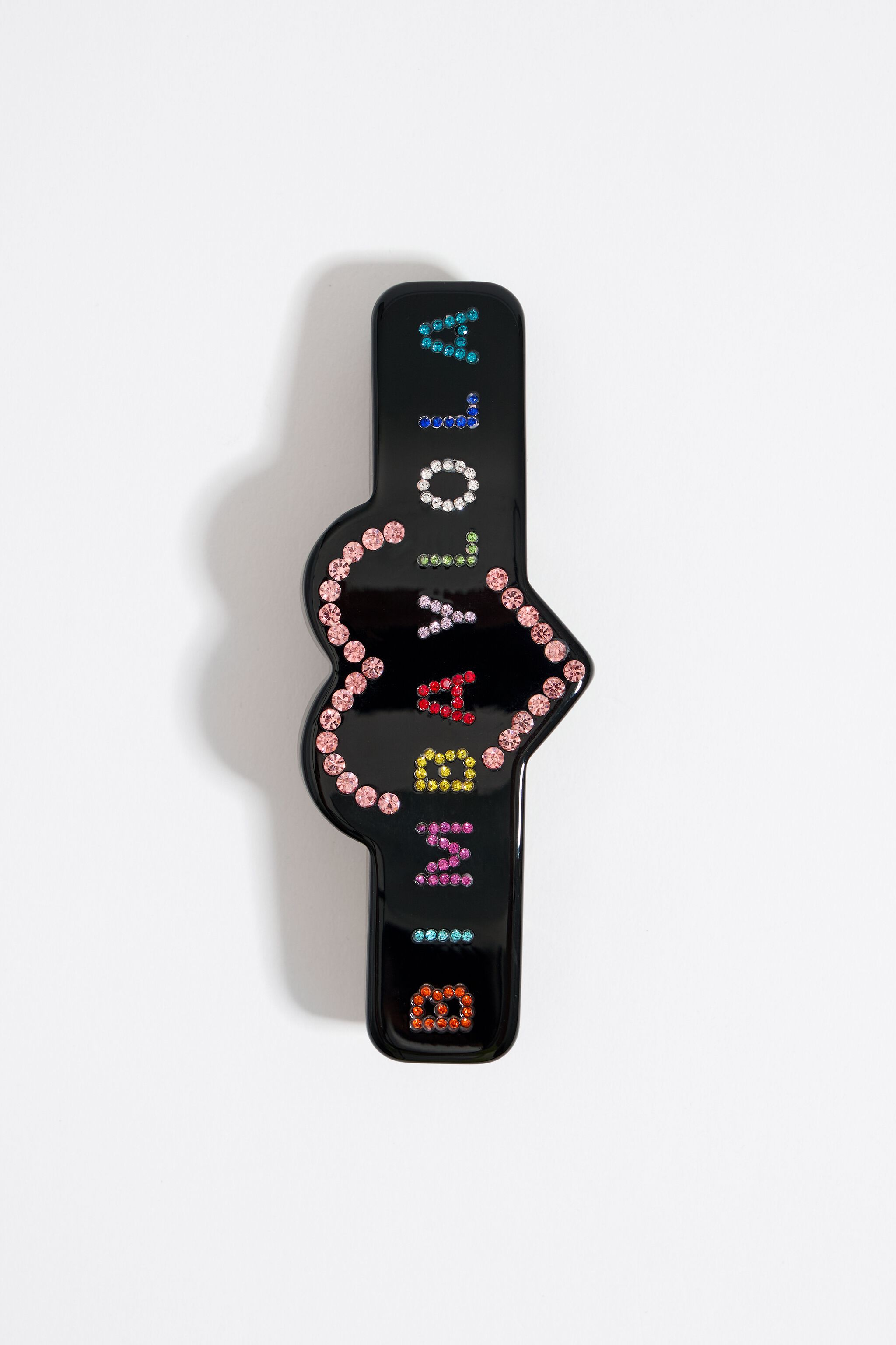 Black resin logo hair clip