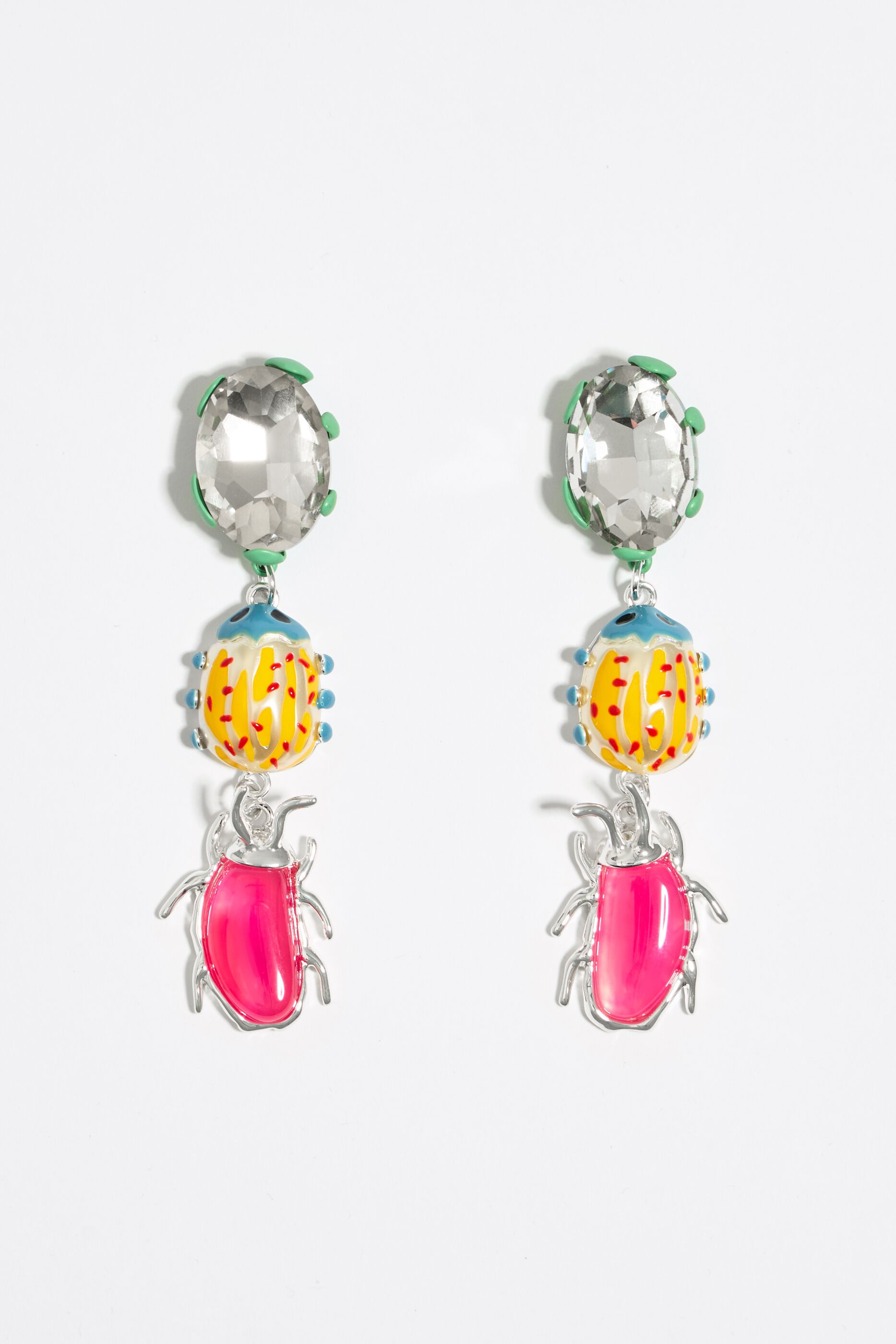 Pink agate beetles earrings