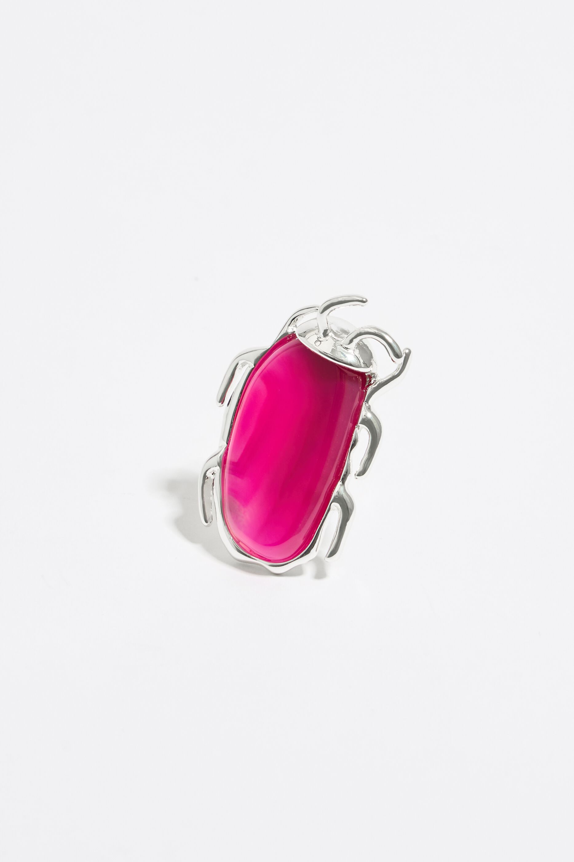 Pink agate beetle ring