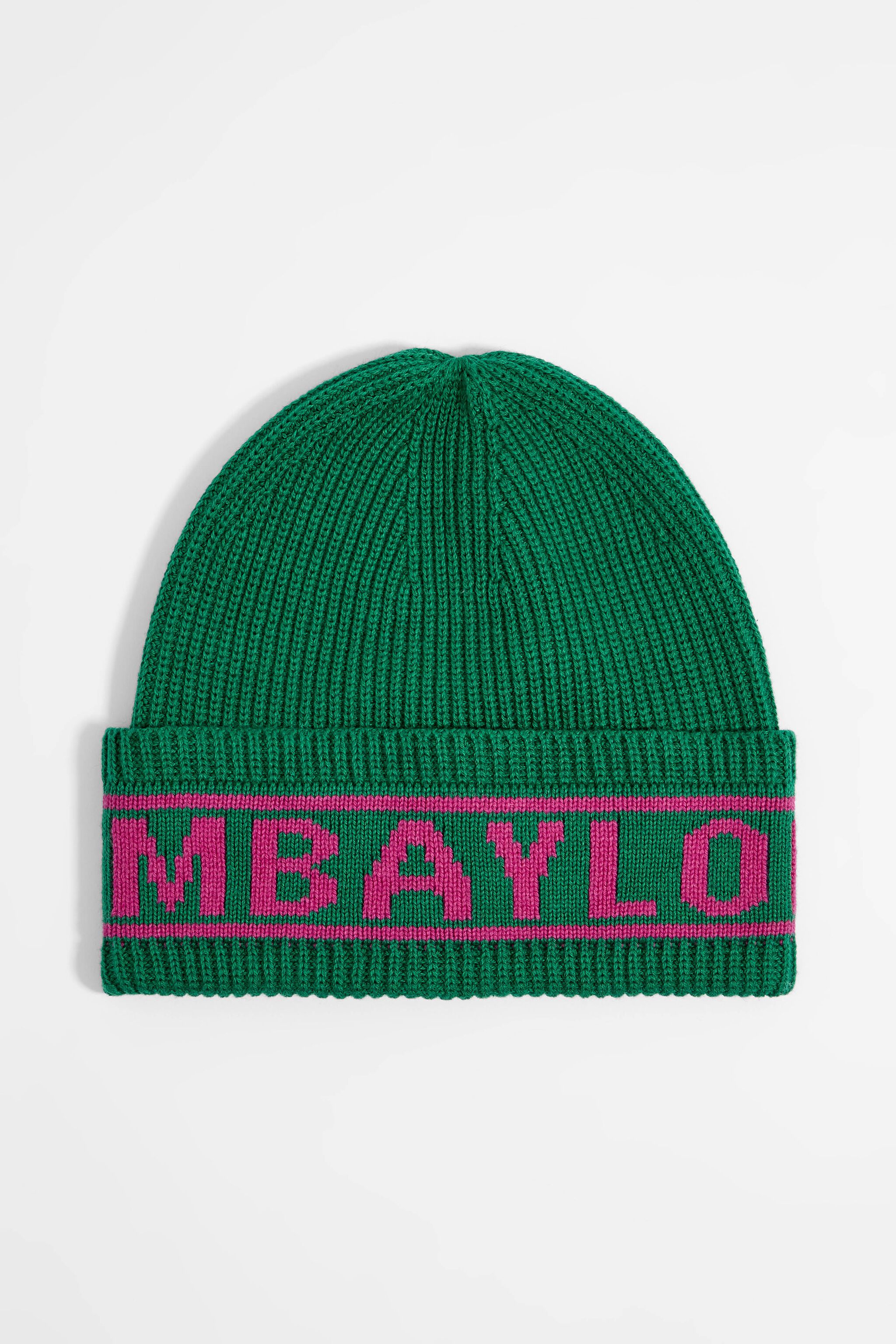 Green knit hat with logo