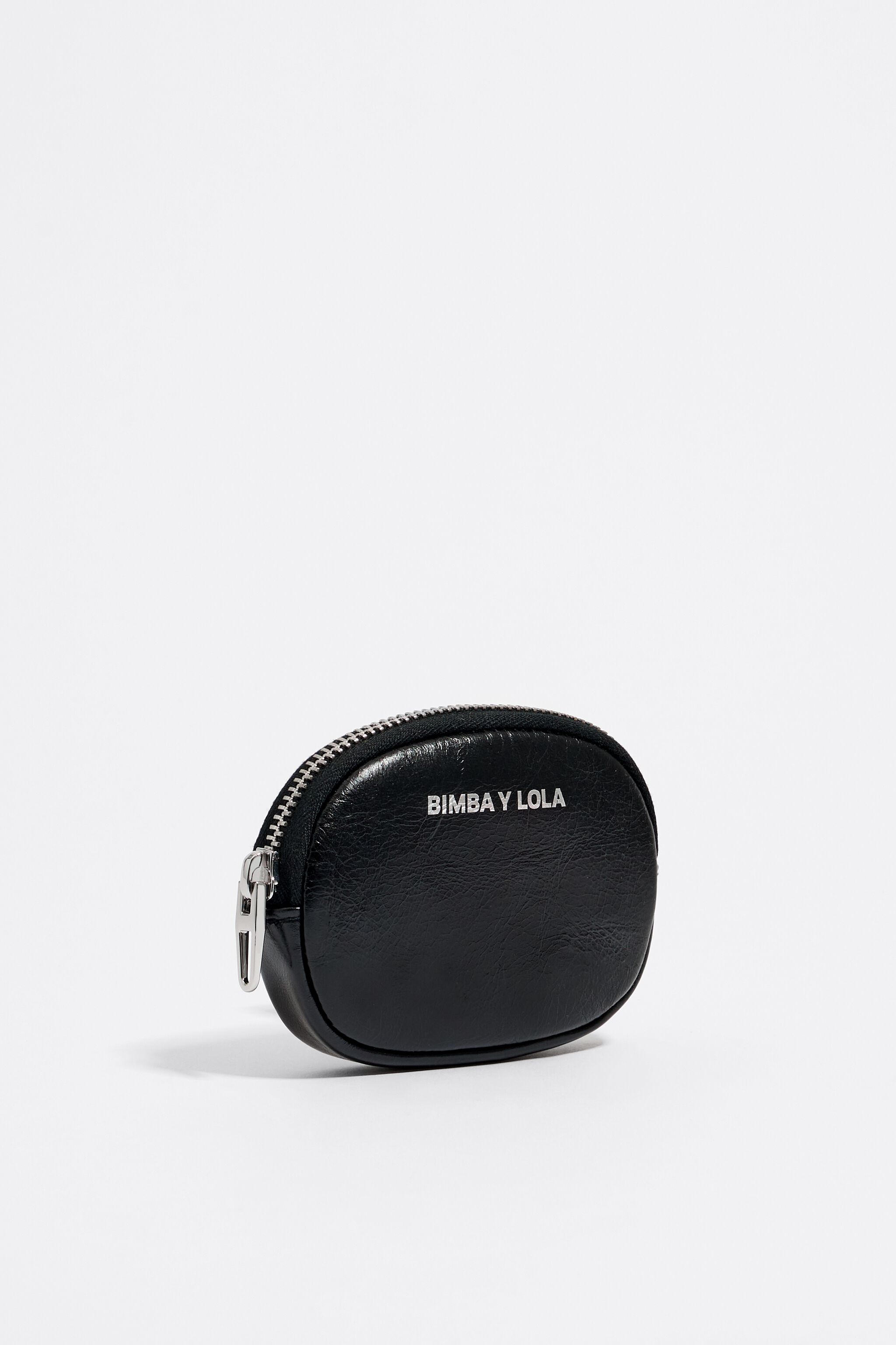 Black leather oval coin purse