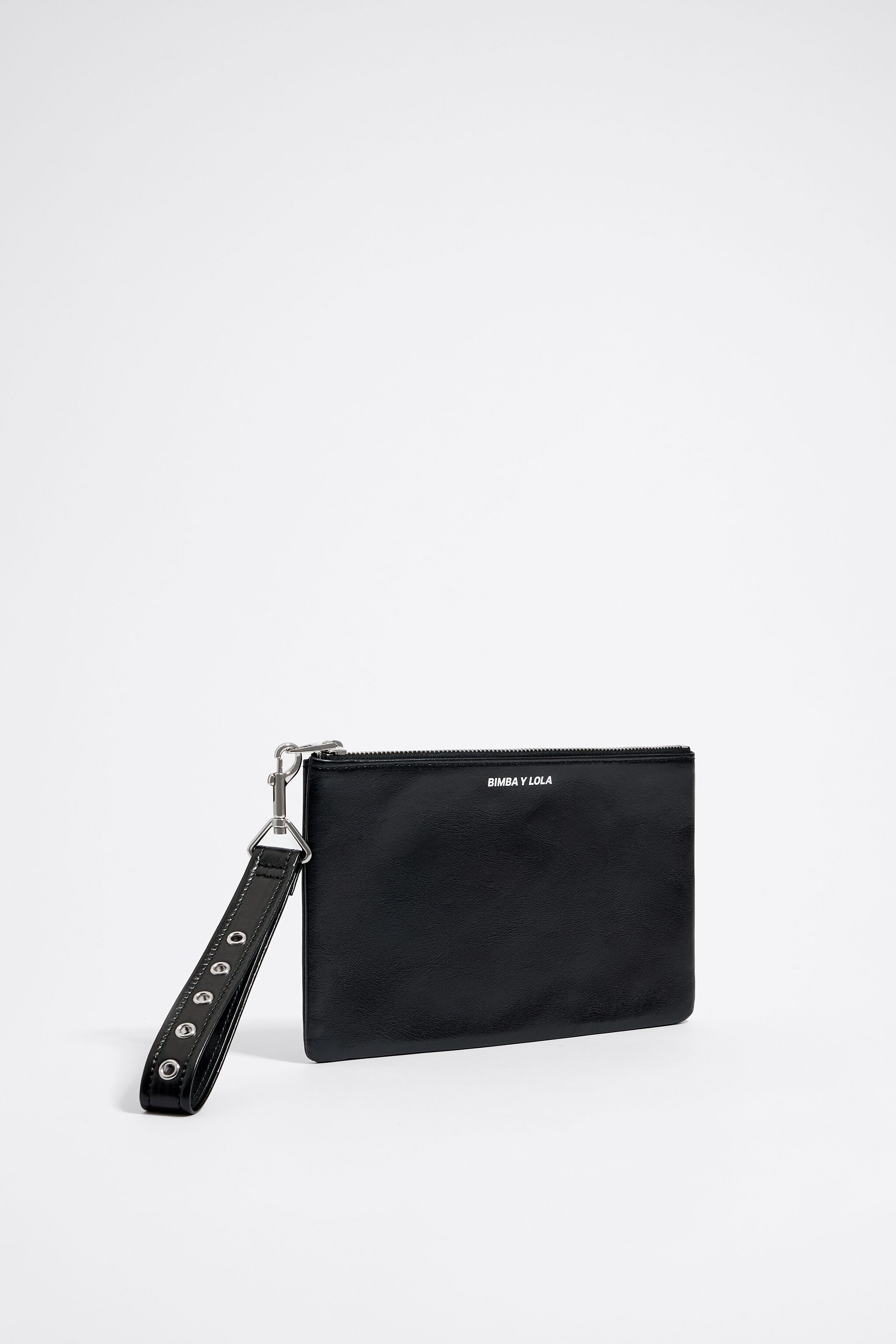 Black leather flat make-up case