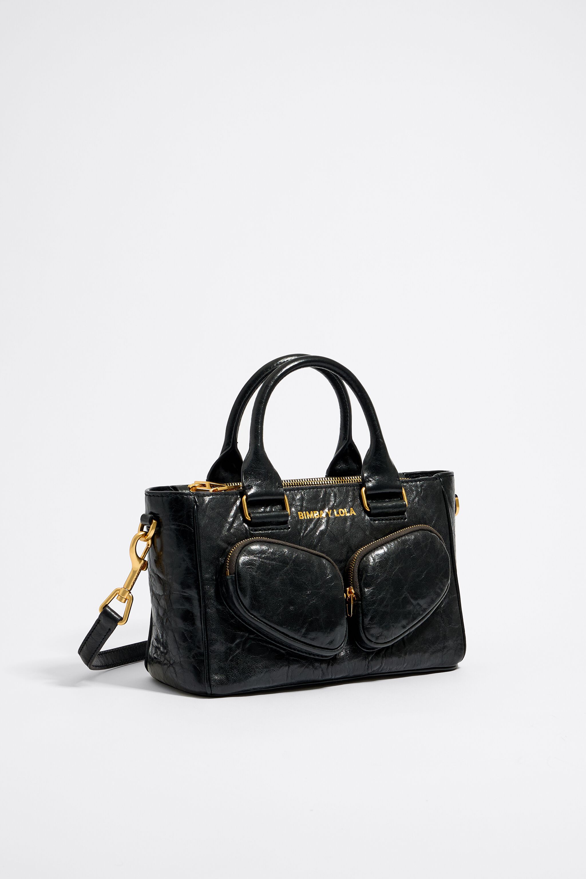 Medium black leather Pocket tote bag
