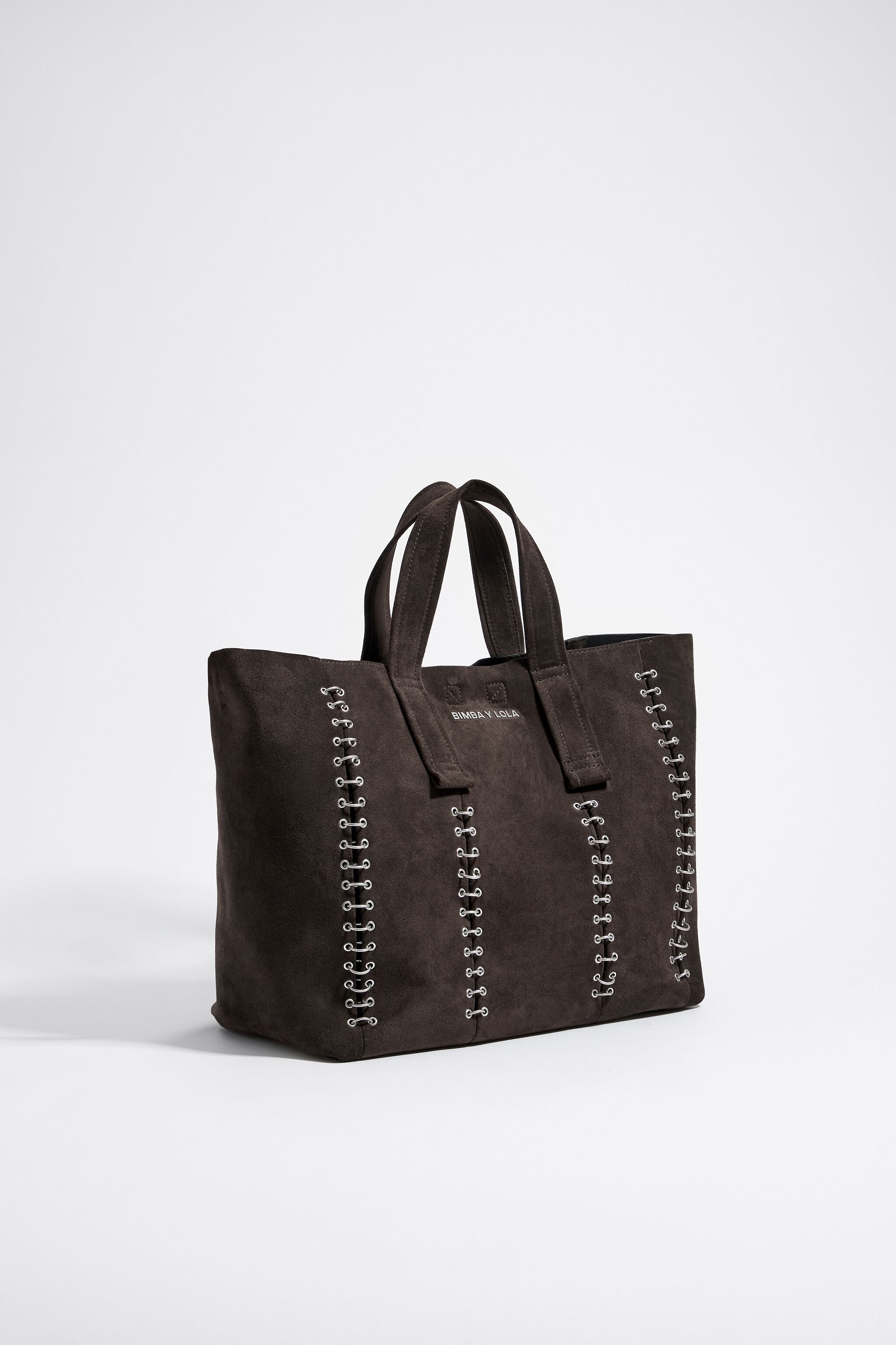 L charcoal split leather shopper bag