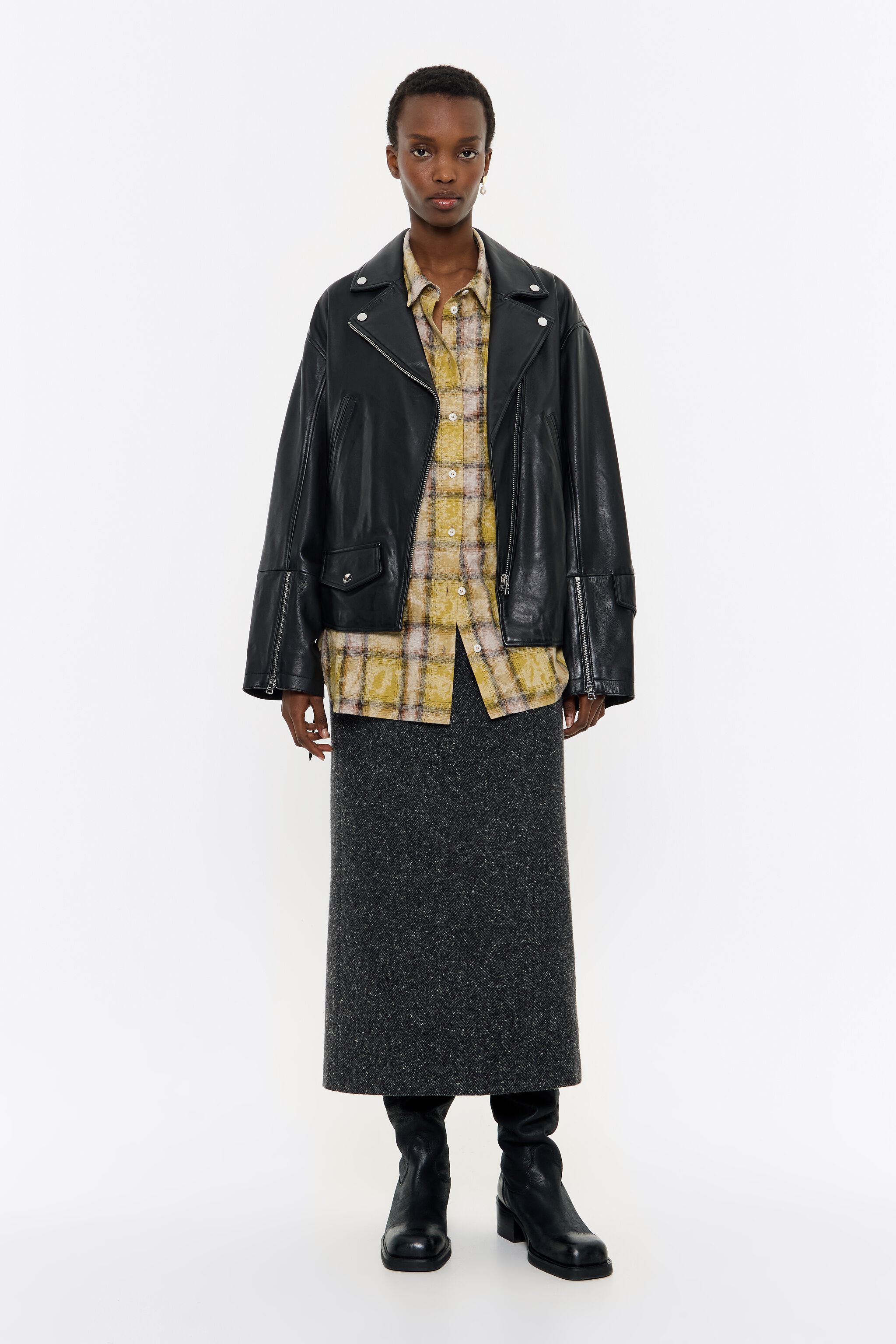 Black leather biker jacket