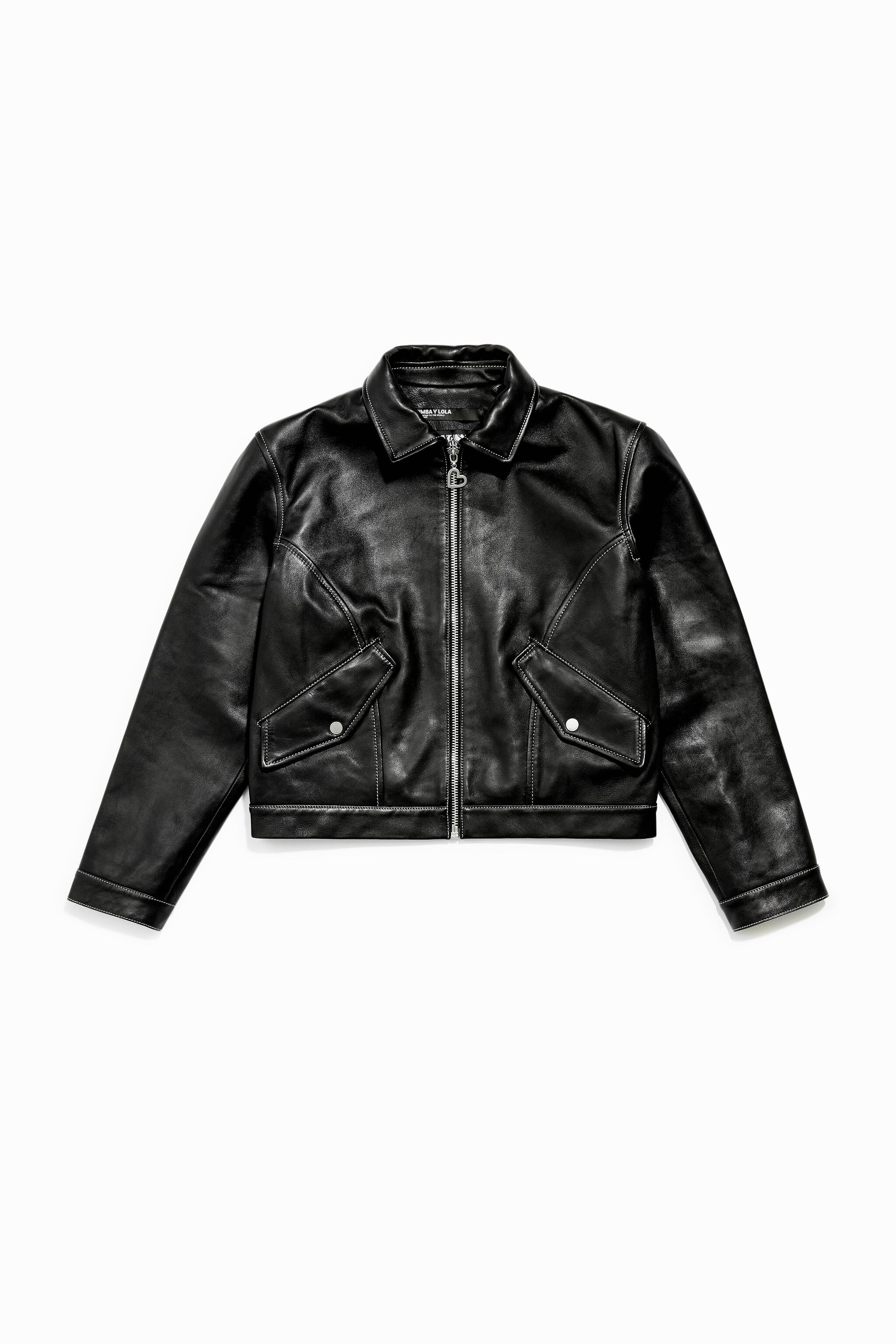 Black cropped leather jacket
