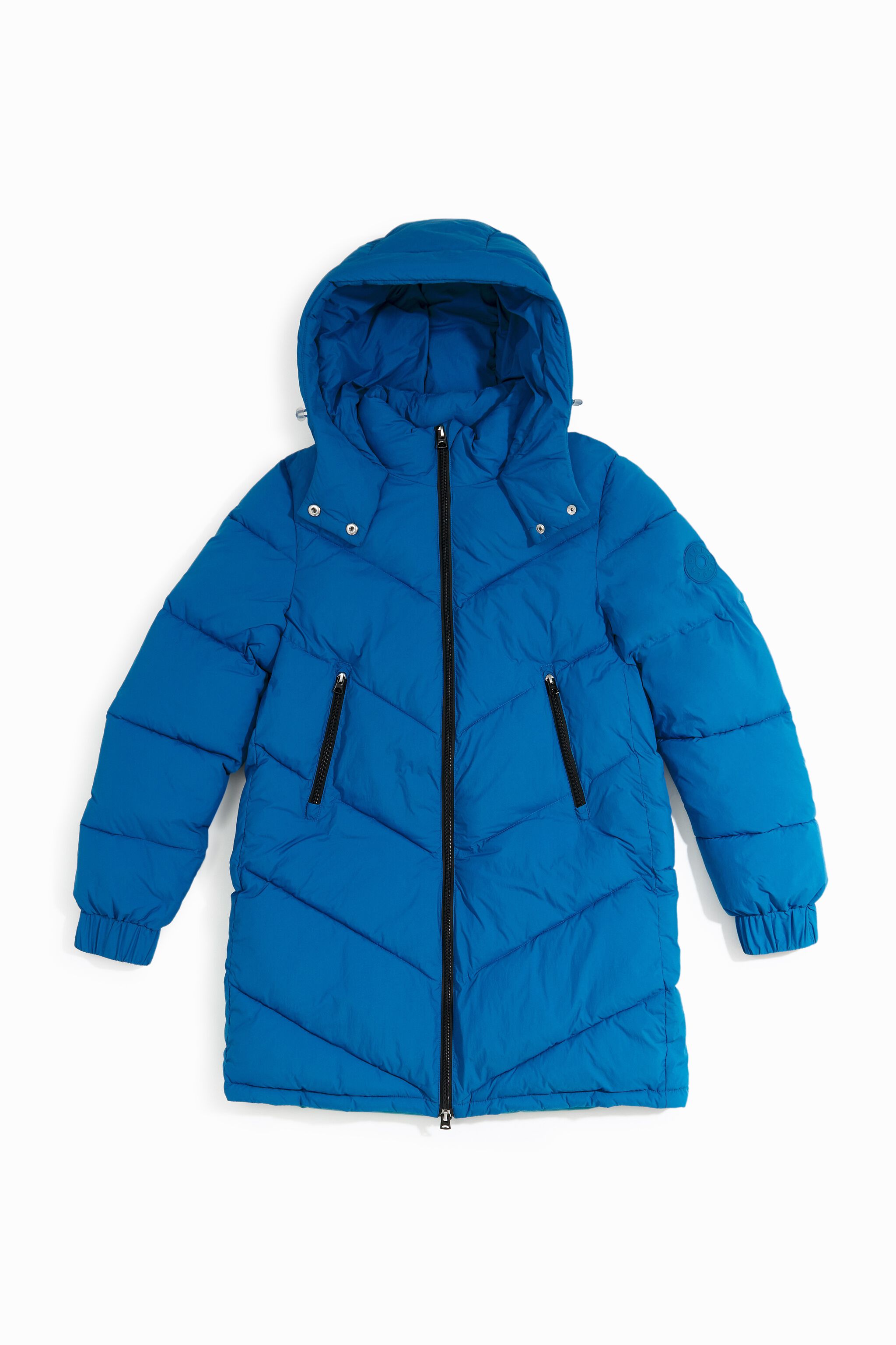 Blue quilted midi puffer