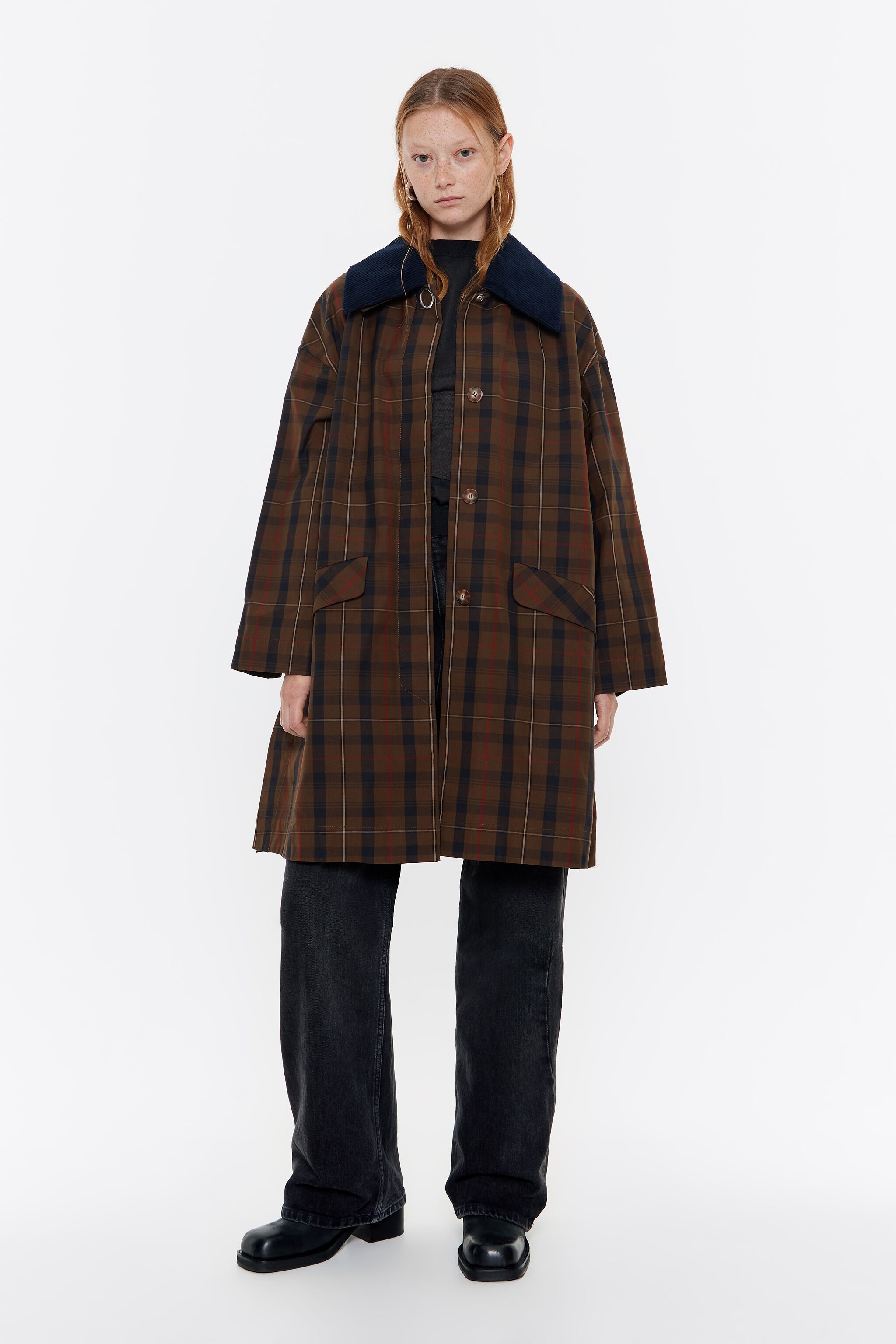 Brown checked trench