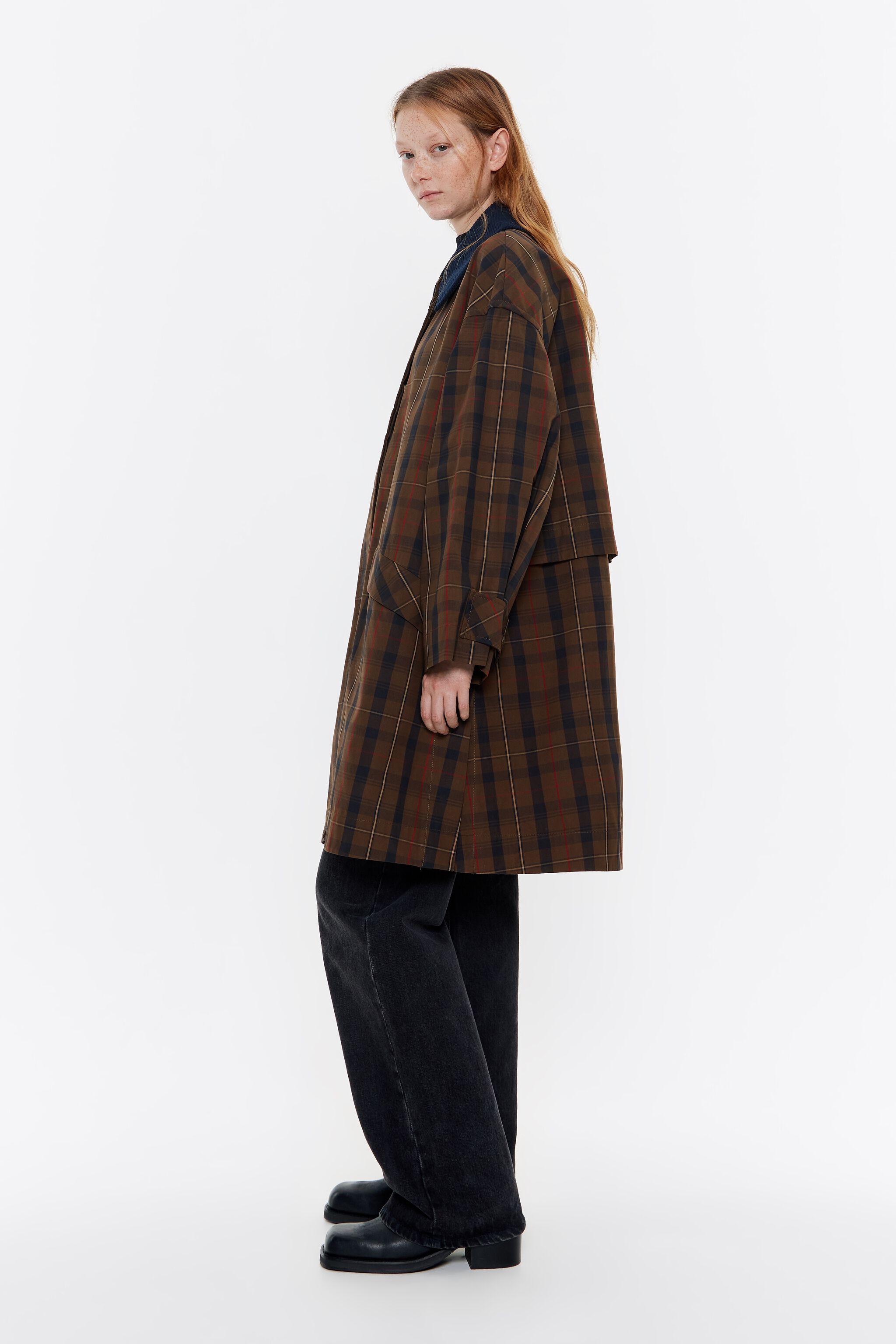 Brown checked trench