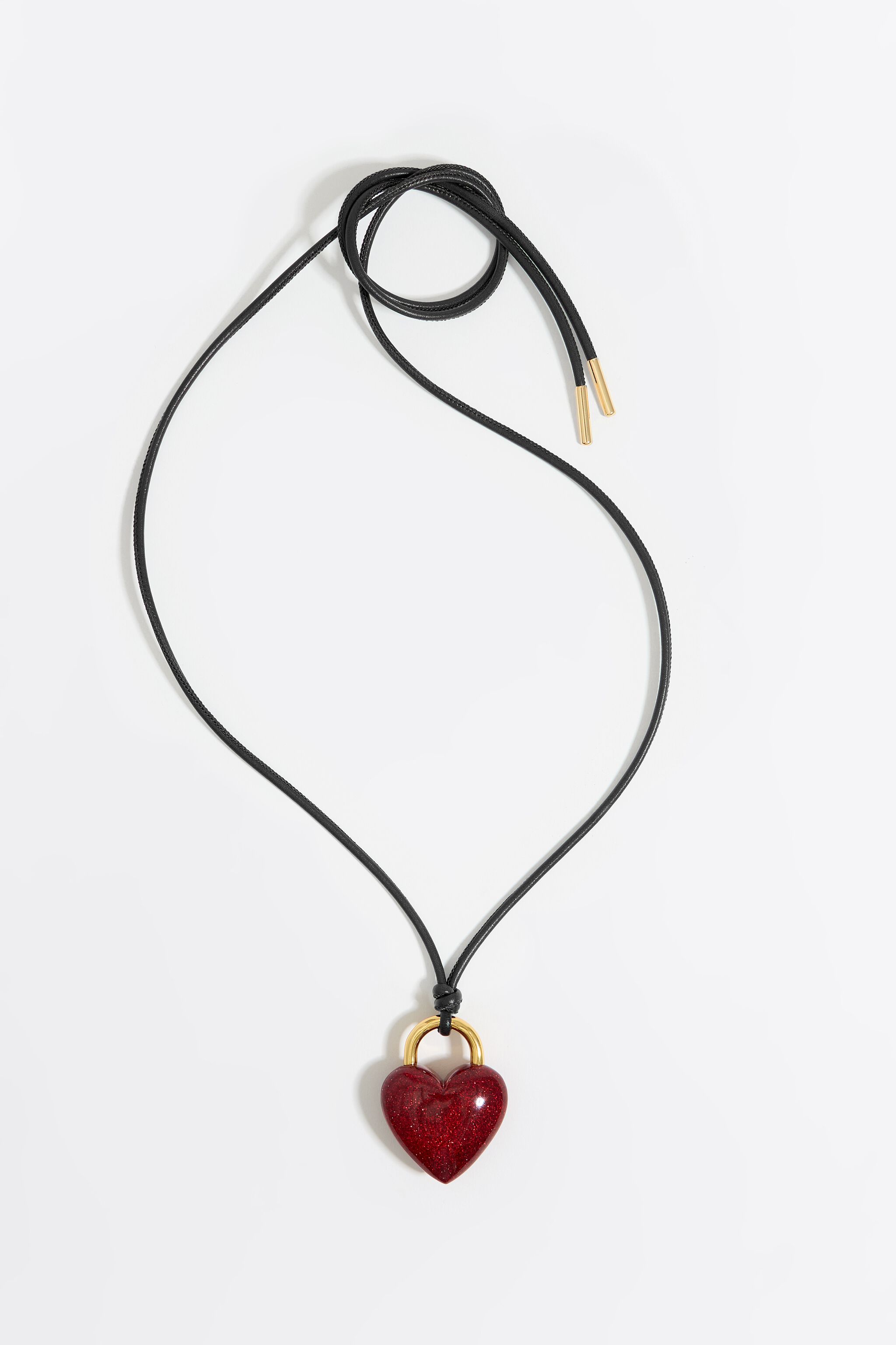 Collar cord&oacute;n piel coraz&oacute;n glitter rojo