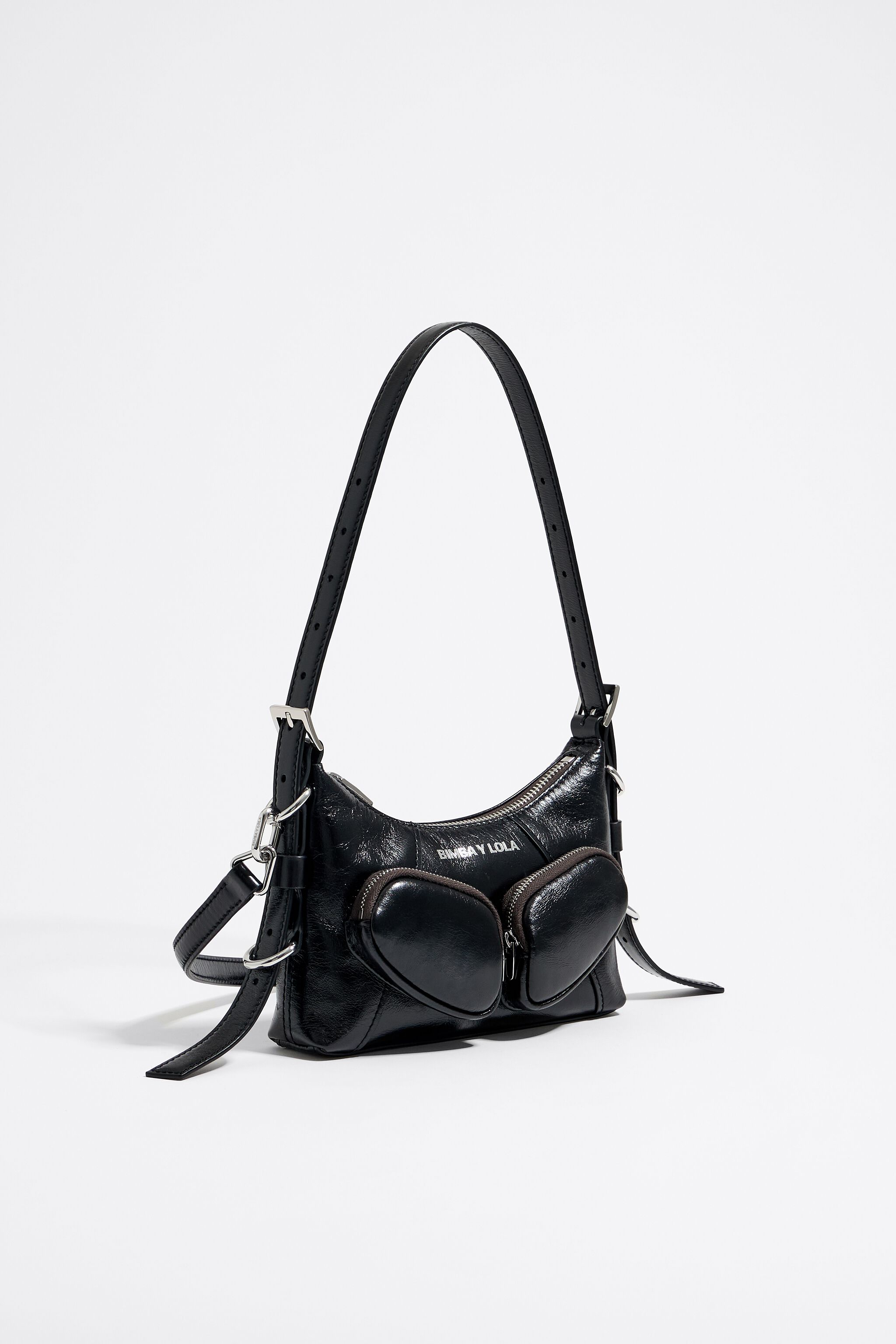 Mini black leather Pocket slouch bag