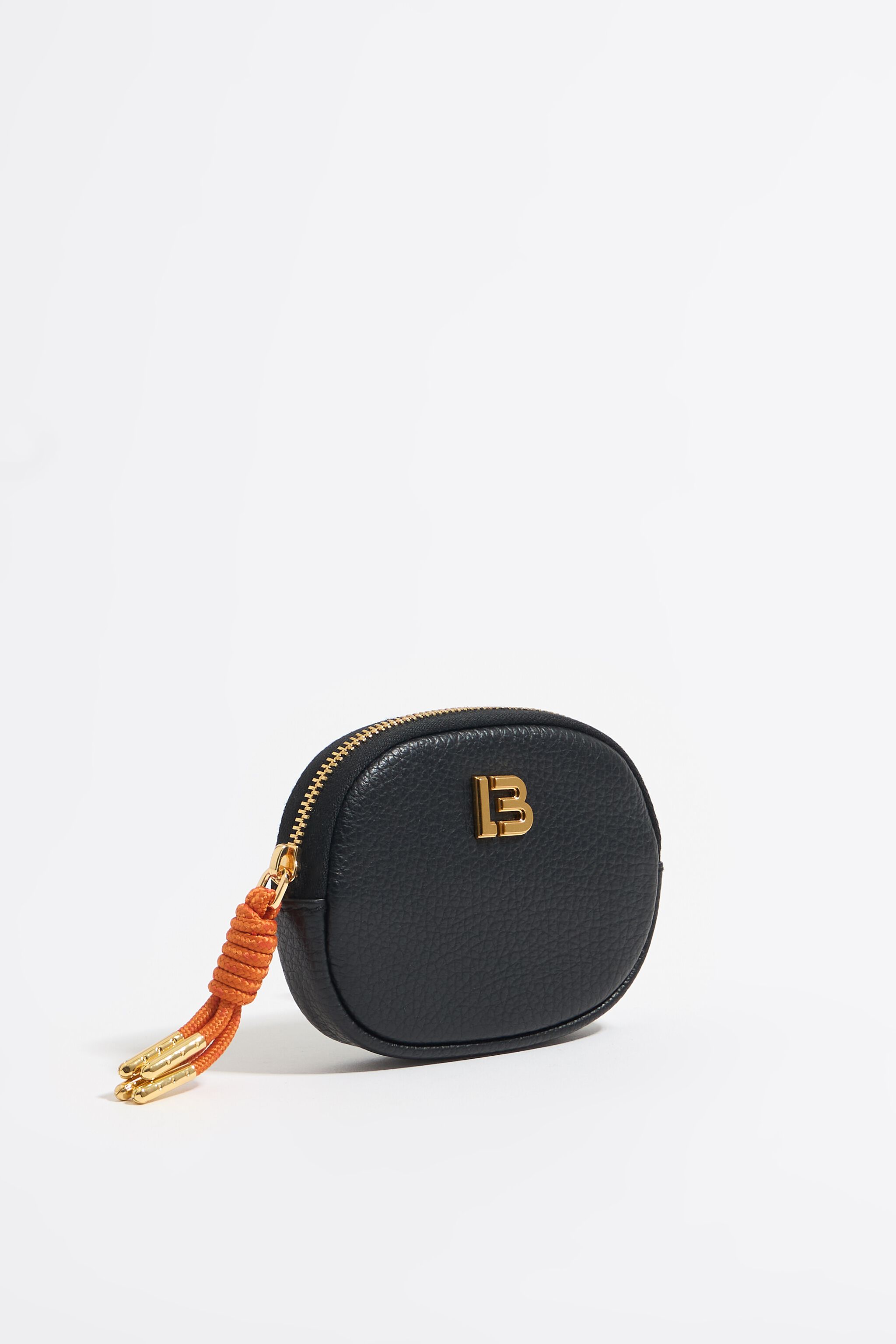 Black leather oval coin purse