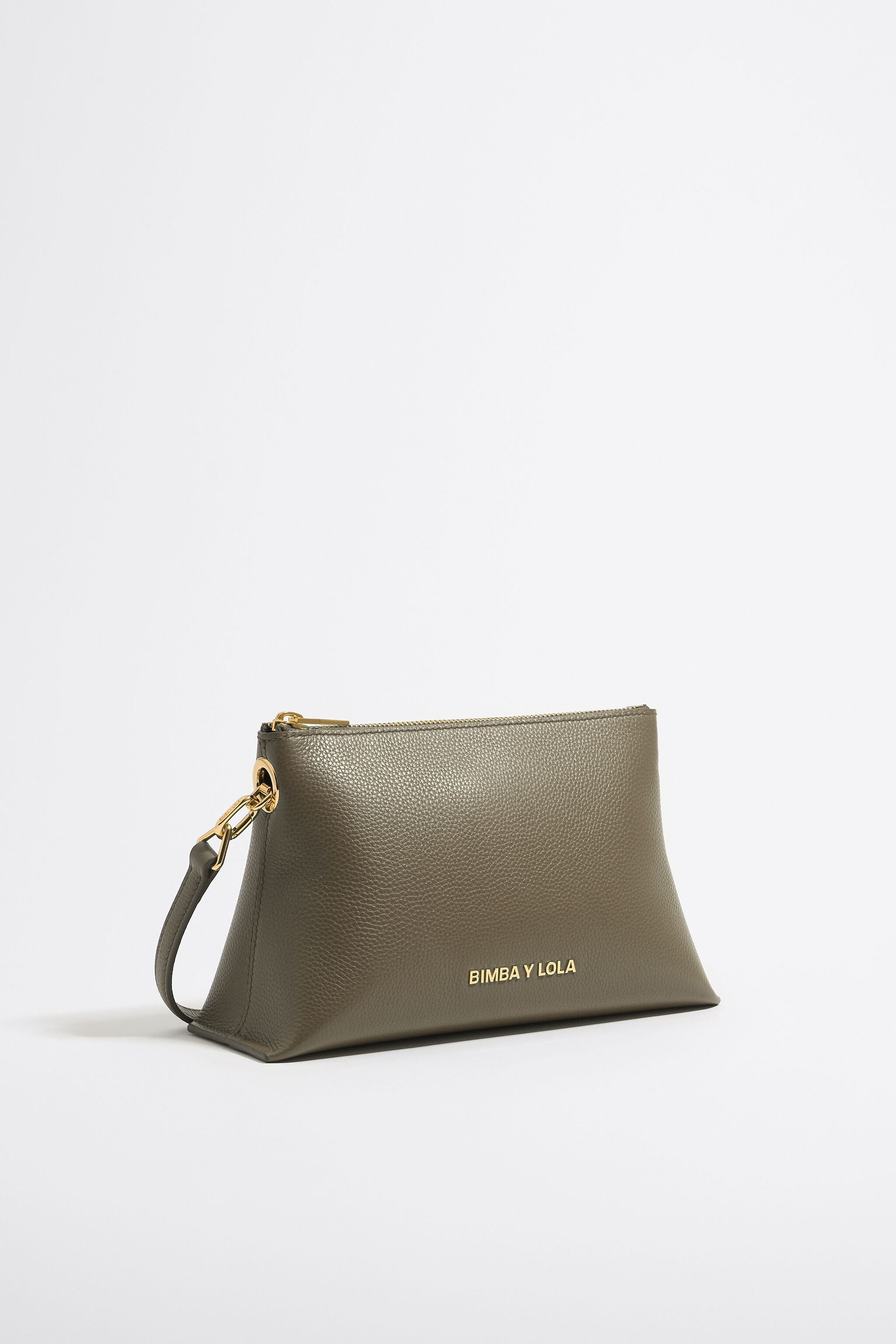 Small khaki leather trapezium bag