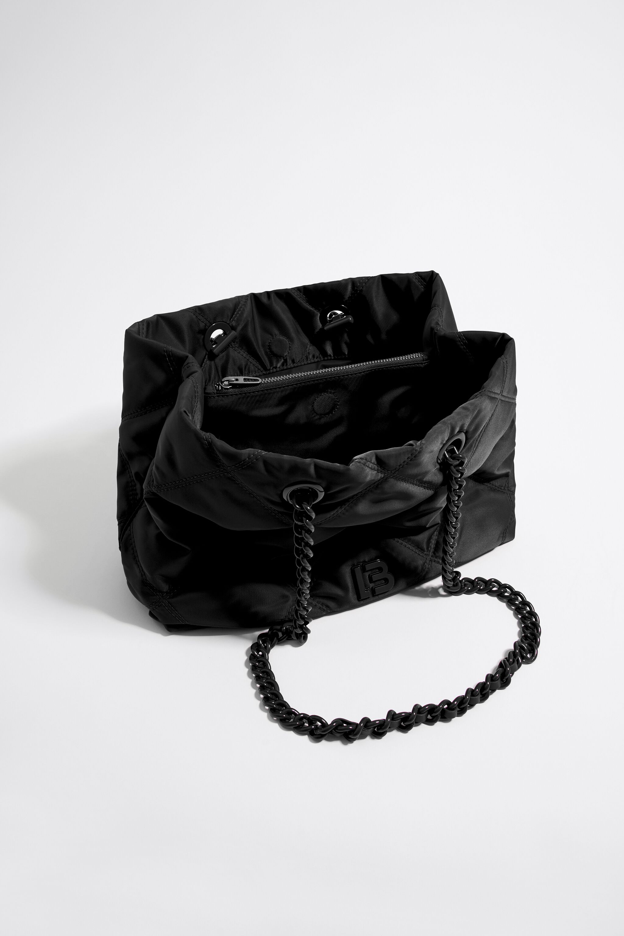Medium black padded nylon shopper bag