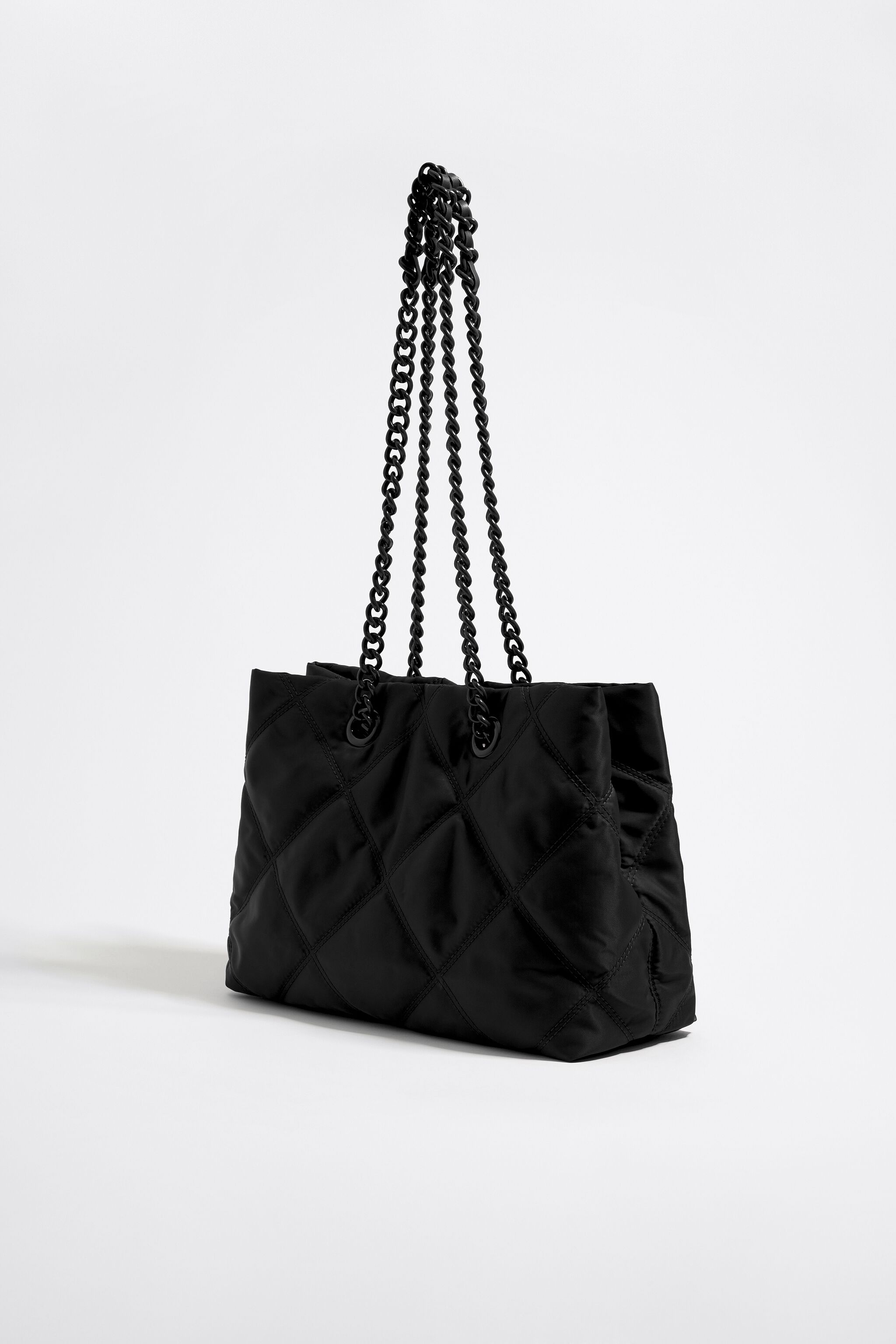 Medium black padded nylon shopper bag