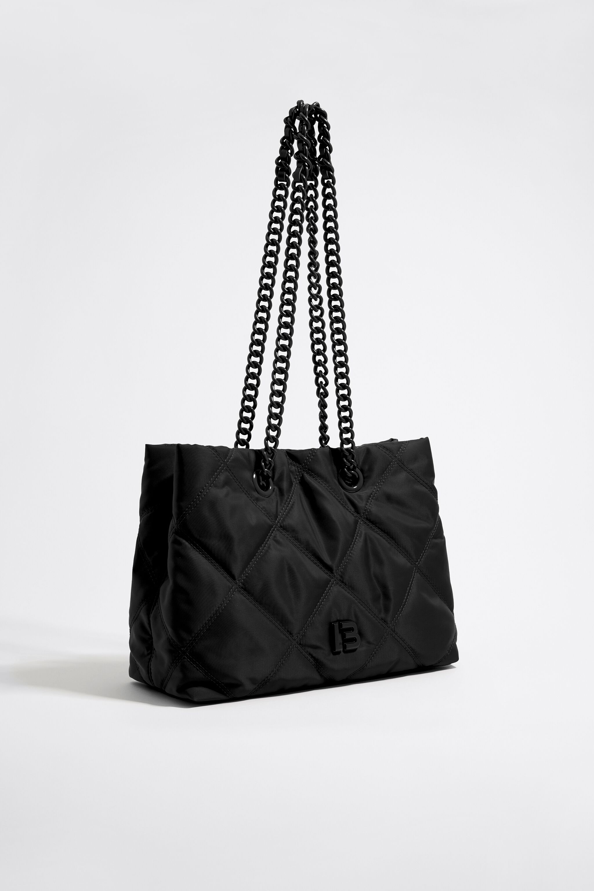 Medium black padded nylon shopper bag