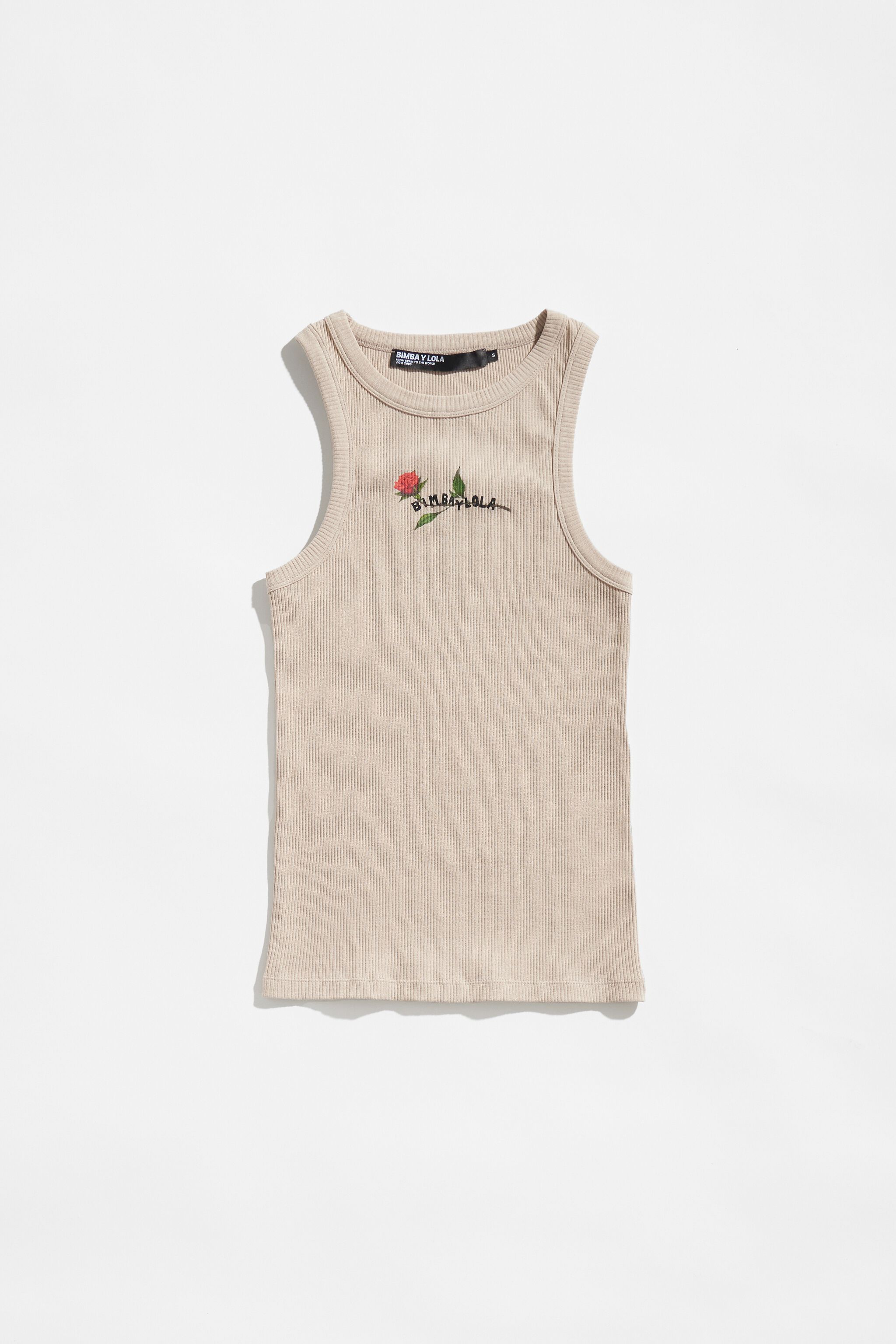 Camel fitted top with printed logo