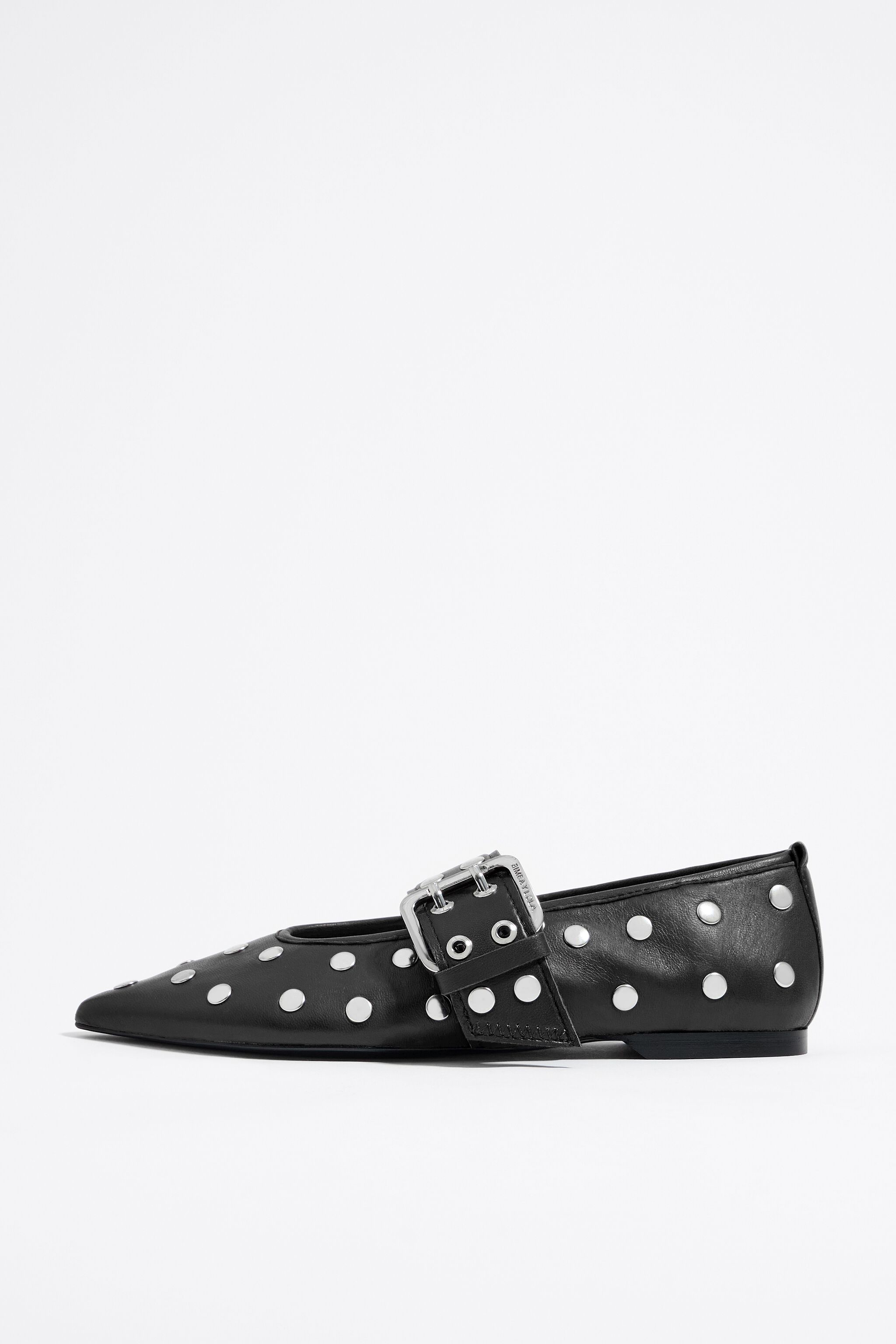 Studded black leather ballerina