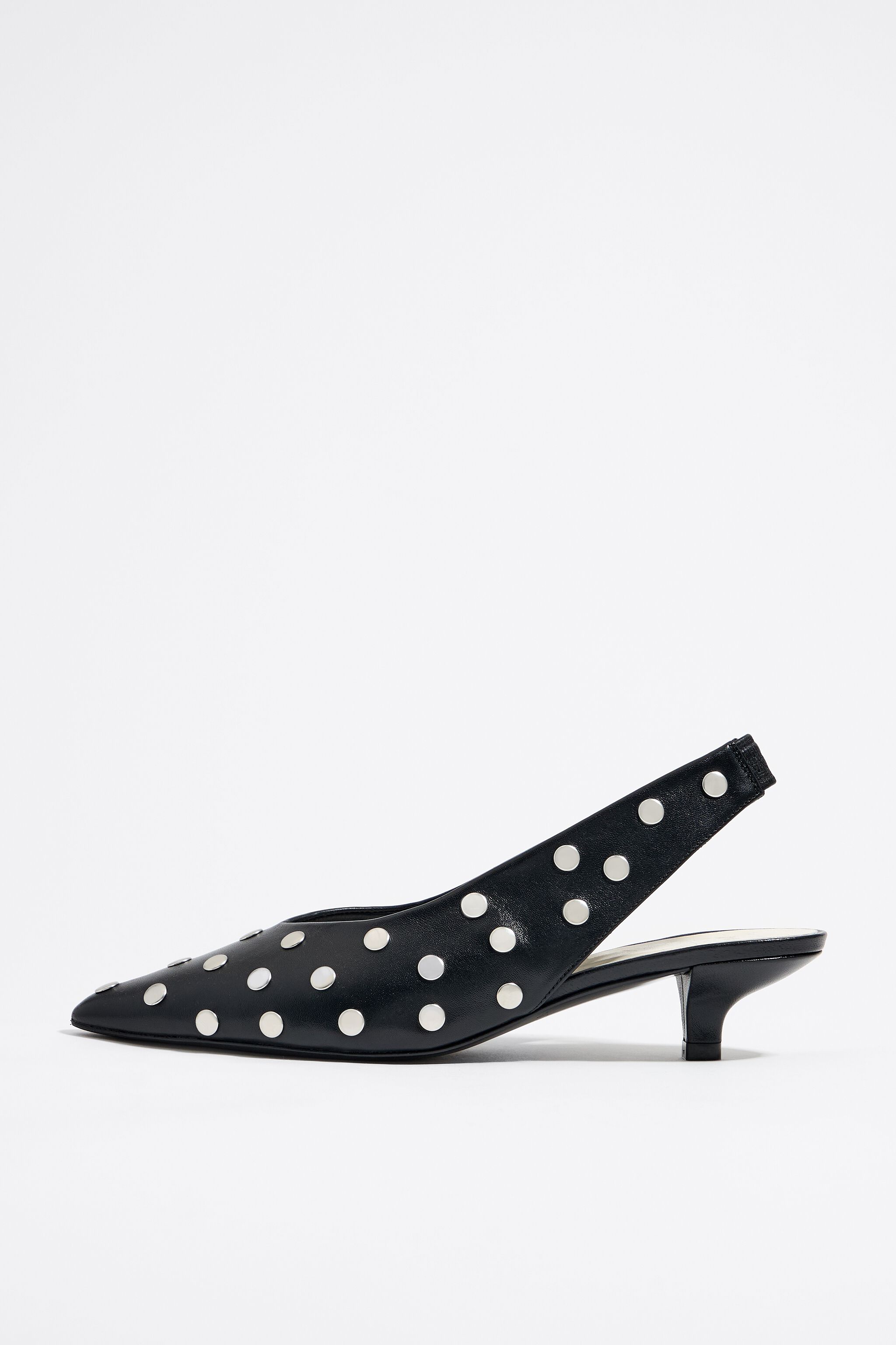 Studded black leather pump