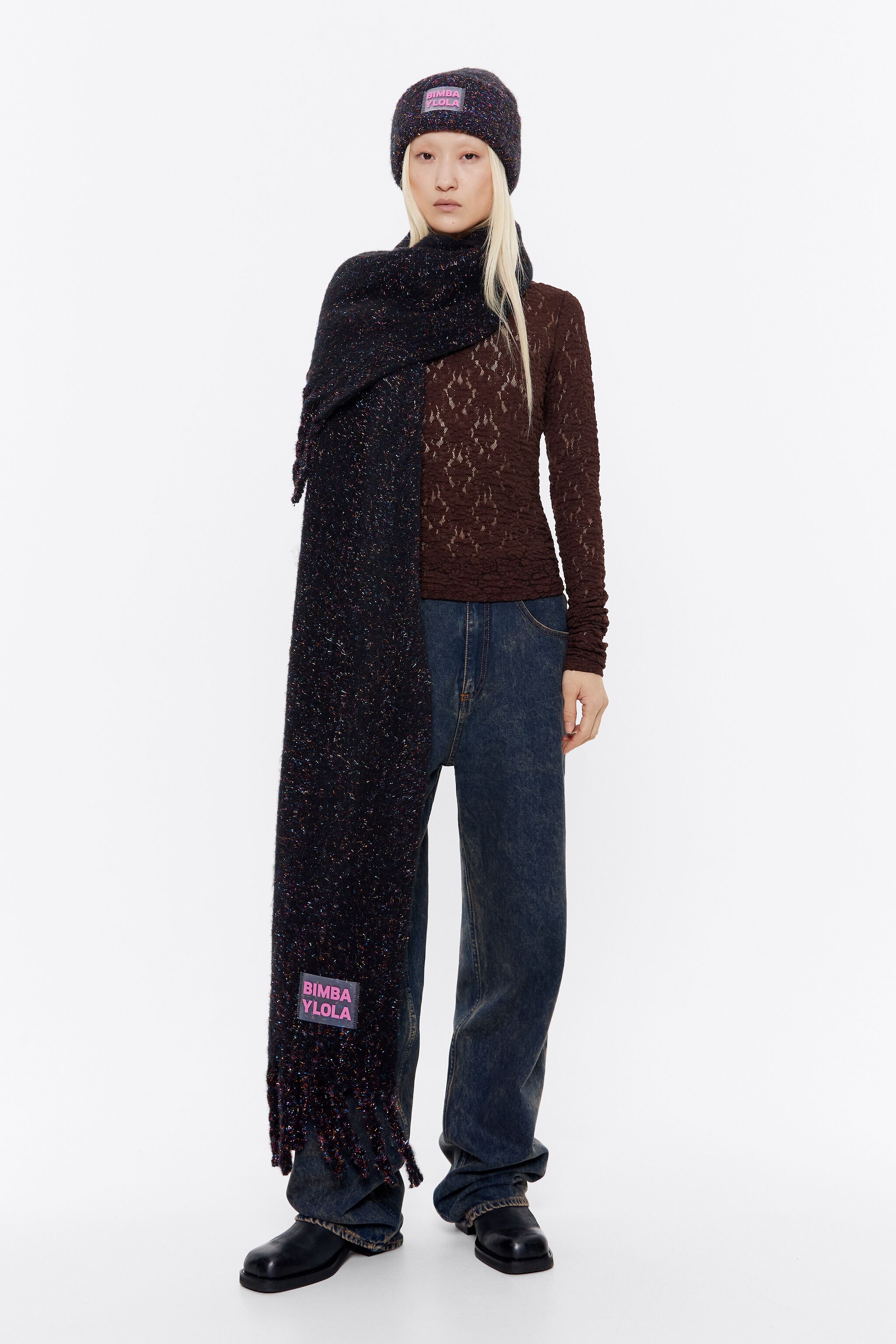 Black lurex brushed scarf