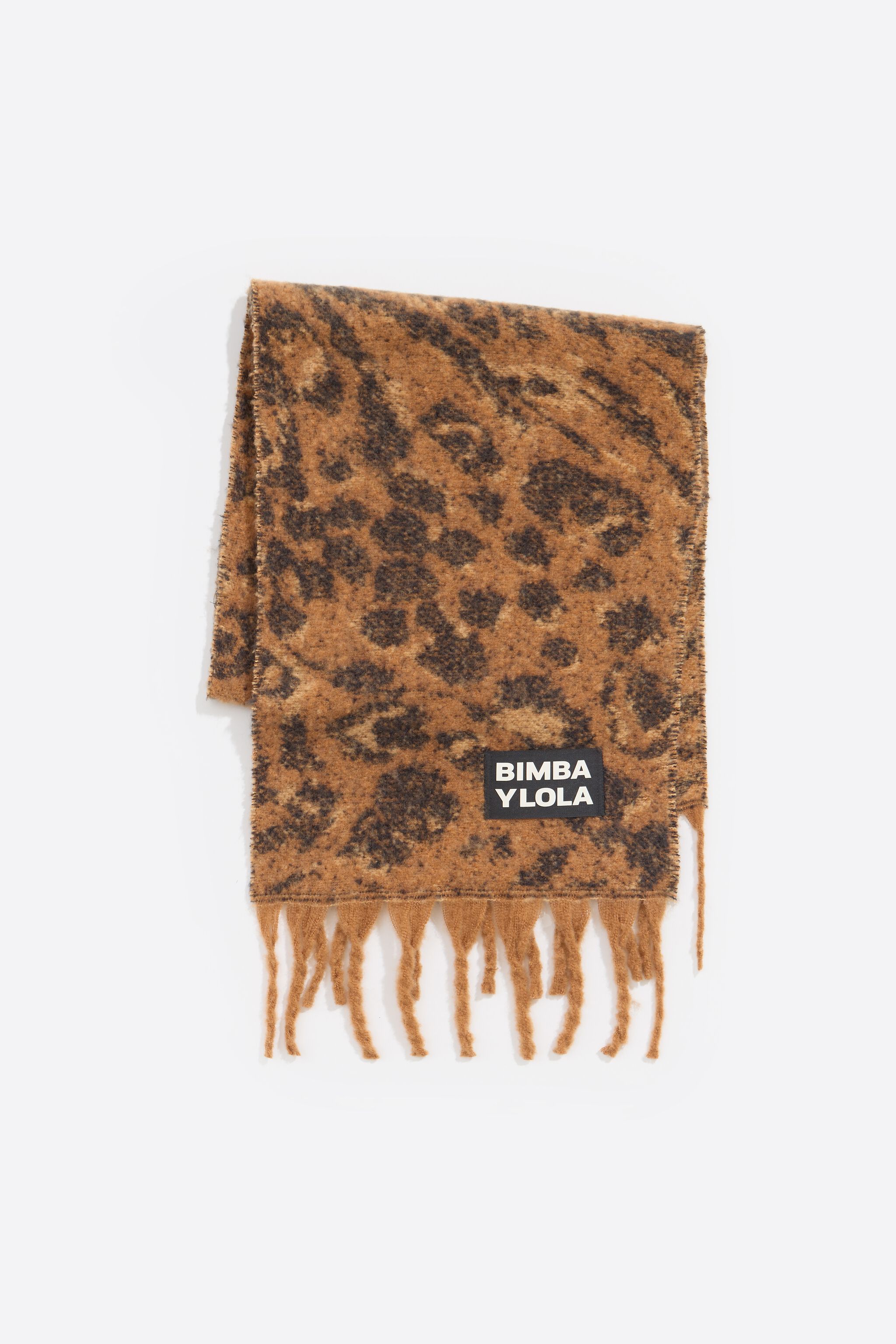 Brown animal jacquard brushed scarf