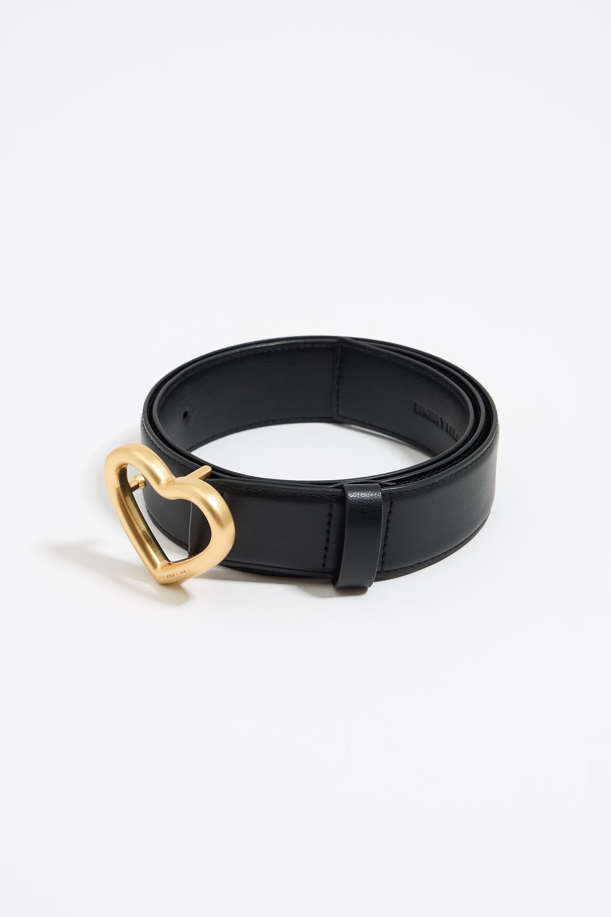 Black leather heart buckle belt
