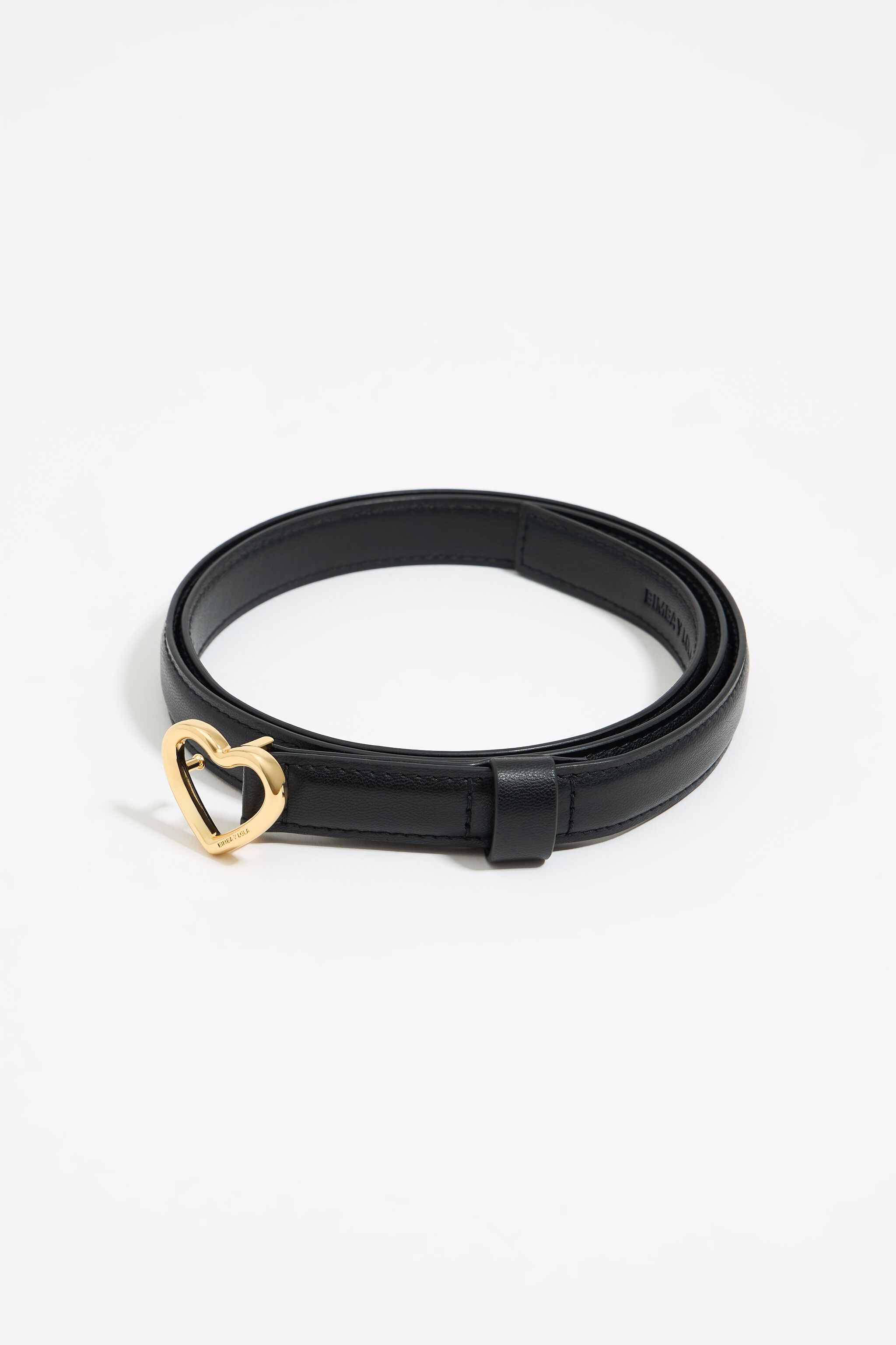 Thin black leather heart buckle belt