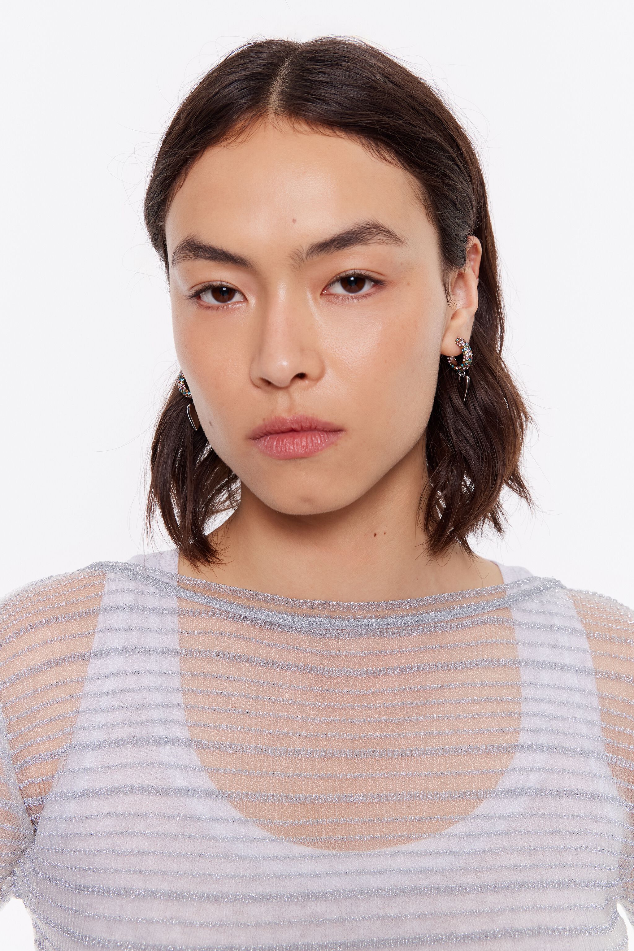 Silver crystal heart hoop earrings