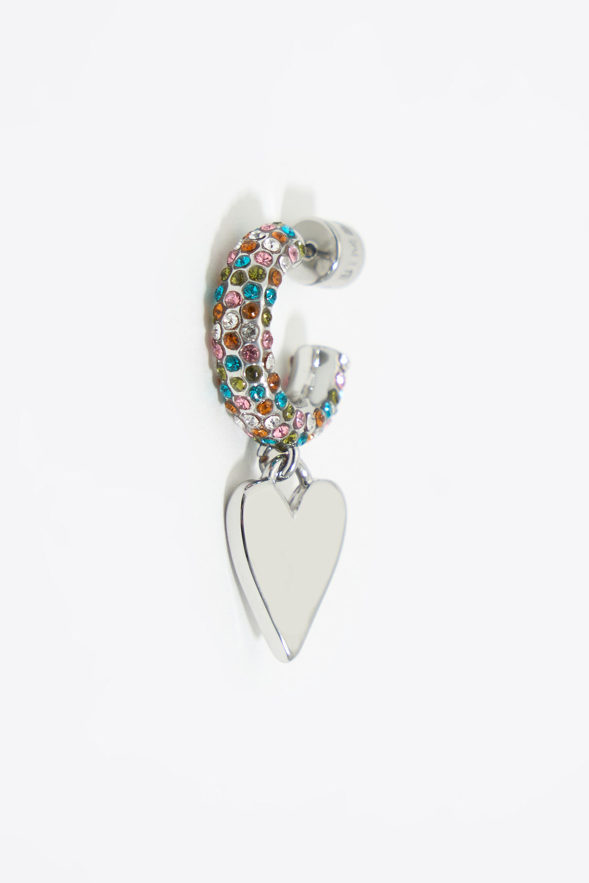 Silver crystal heart hoop earrings